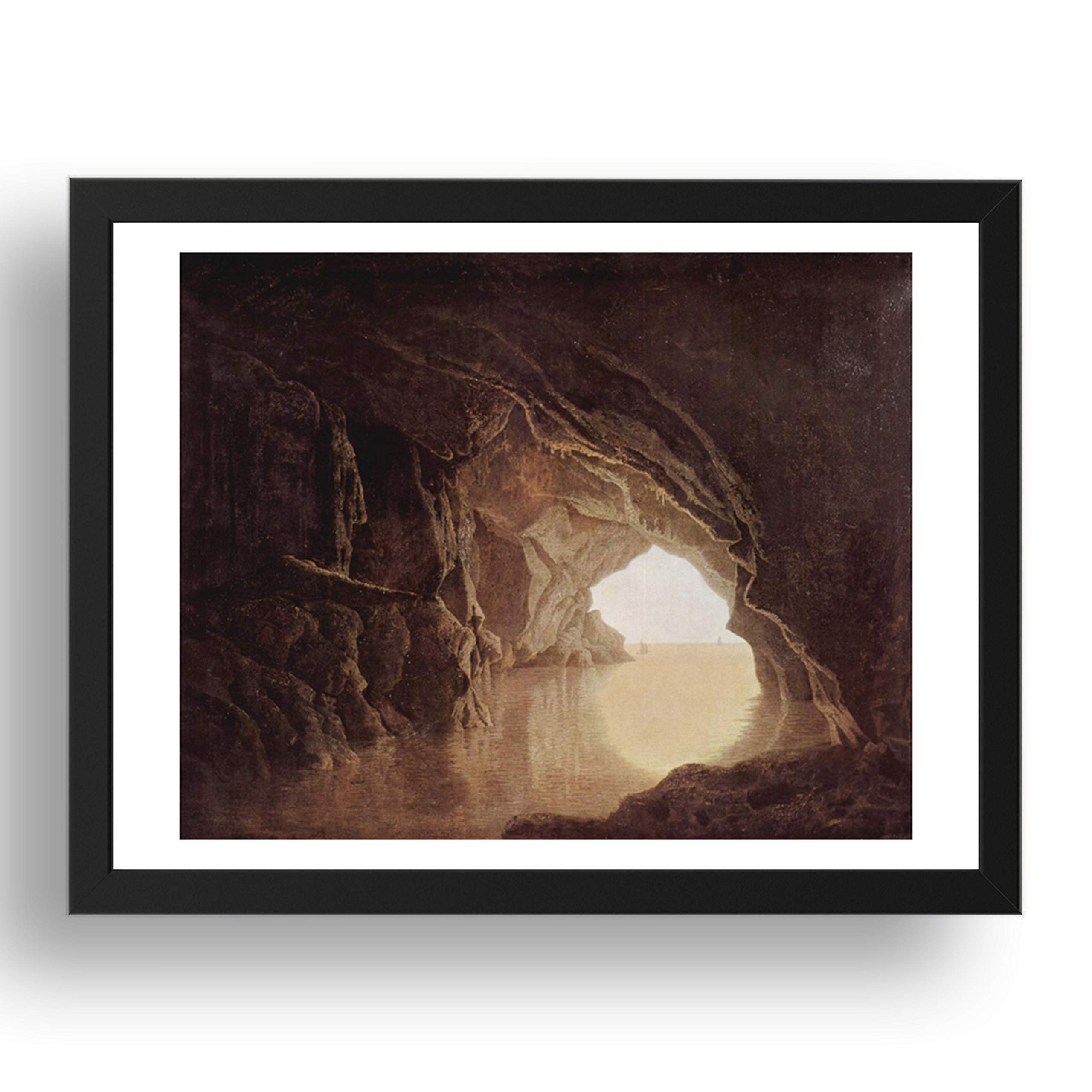 Period Prints Joseph Wright: grotta di sera 1774, arte vintage, poster in A1(35x25) cornice nera