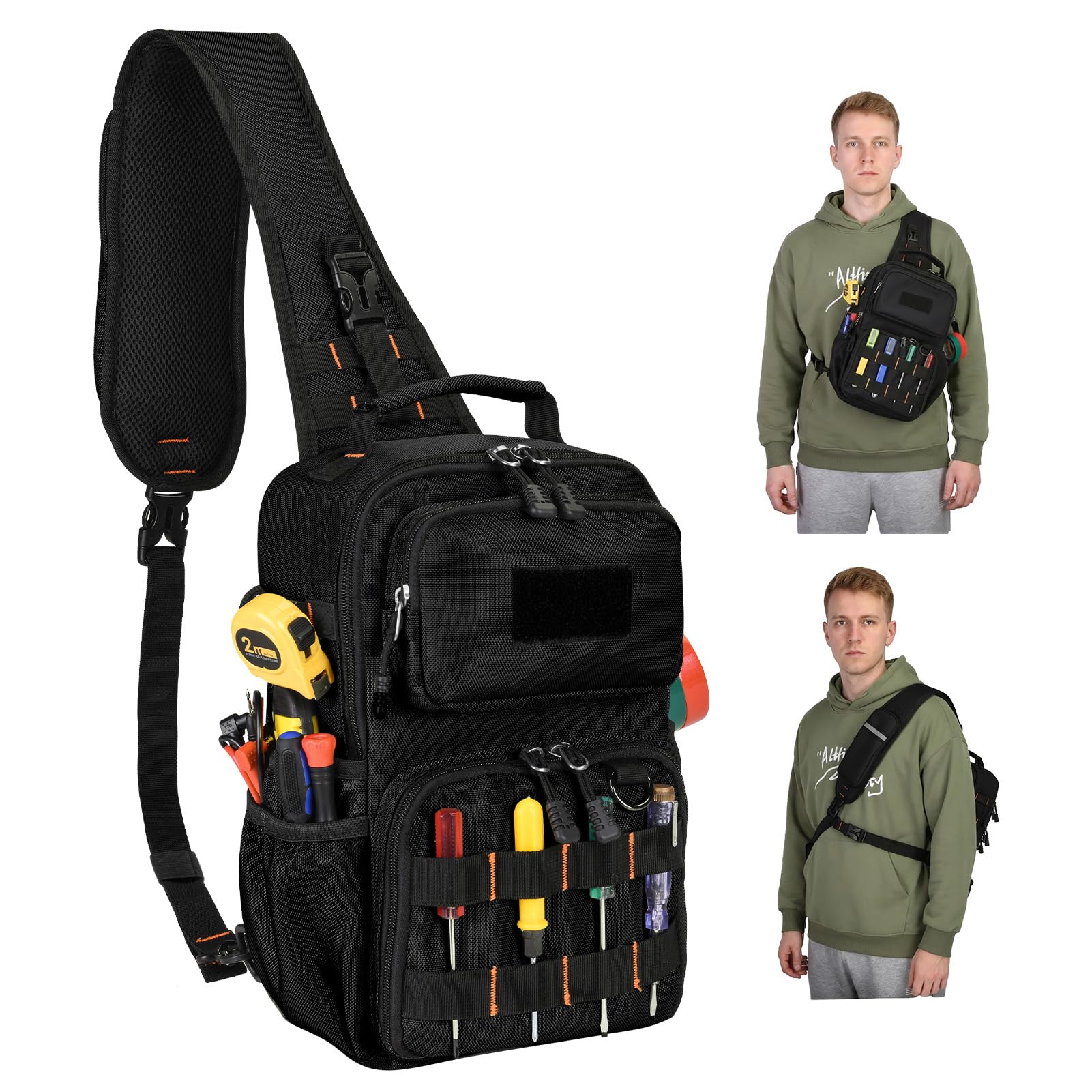 Rexmore Tactical Electrician & HVAC Tool Chest Bag, 3-Point Harness Black | Small Tool Po…