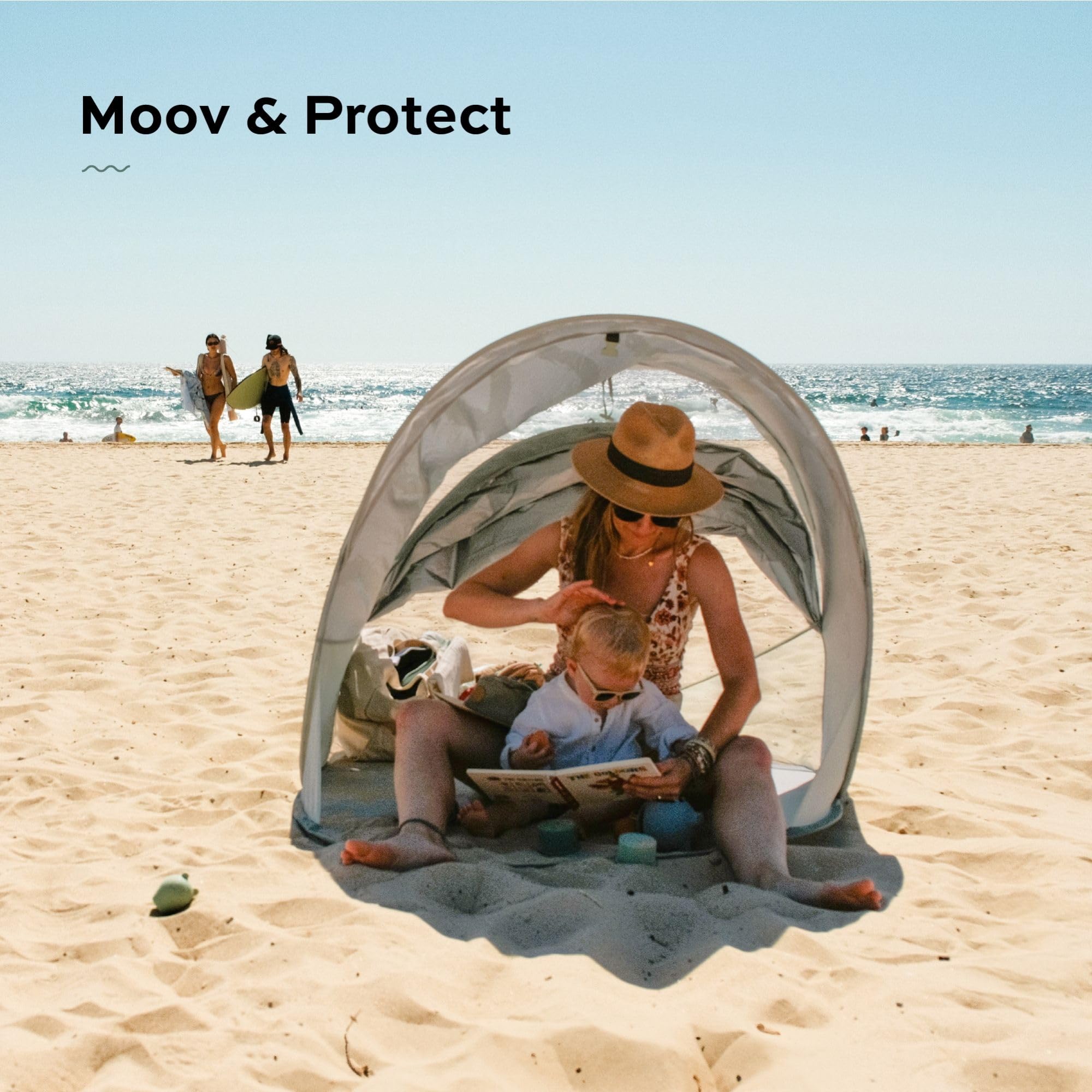 Babymoov Anty-UV UPF 50+ wysoka ochrona rozkładany namiot przeciwsłoneczny dla niemowląt Moov & Protect - namiot plażowy - osłona przeciwsłoneczna z systemem wentylacji chłodzącej