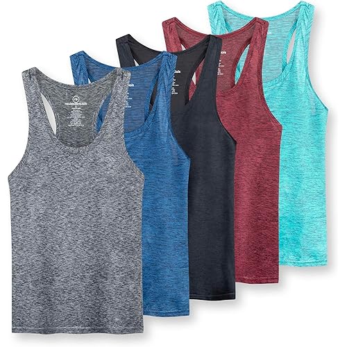 Real Essentials 5-Pack Women's Racerback Tank Top Dry-Fit Athletic Performance Yoga Activewear (Available in Plus Size)
