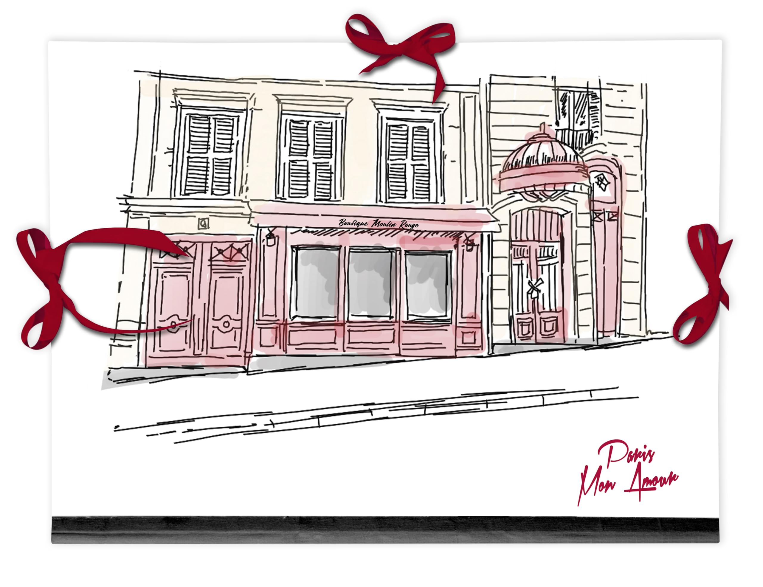 Clairefontaine 812441C - an Art Folder with 3 Ribbons for Closure Drawn Paris Motif 28 x 38cm - for A4 and 24 x 32 cm - Moulin Rouge - Moulin Rouge Collection