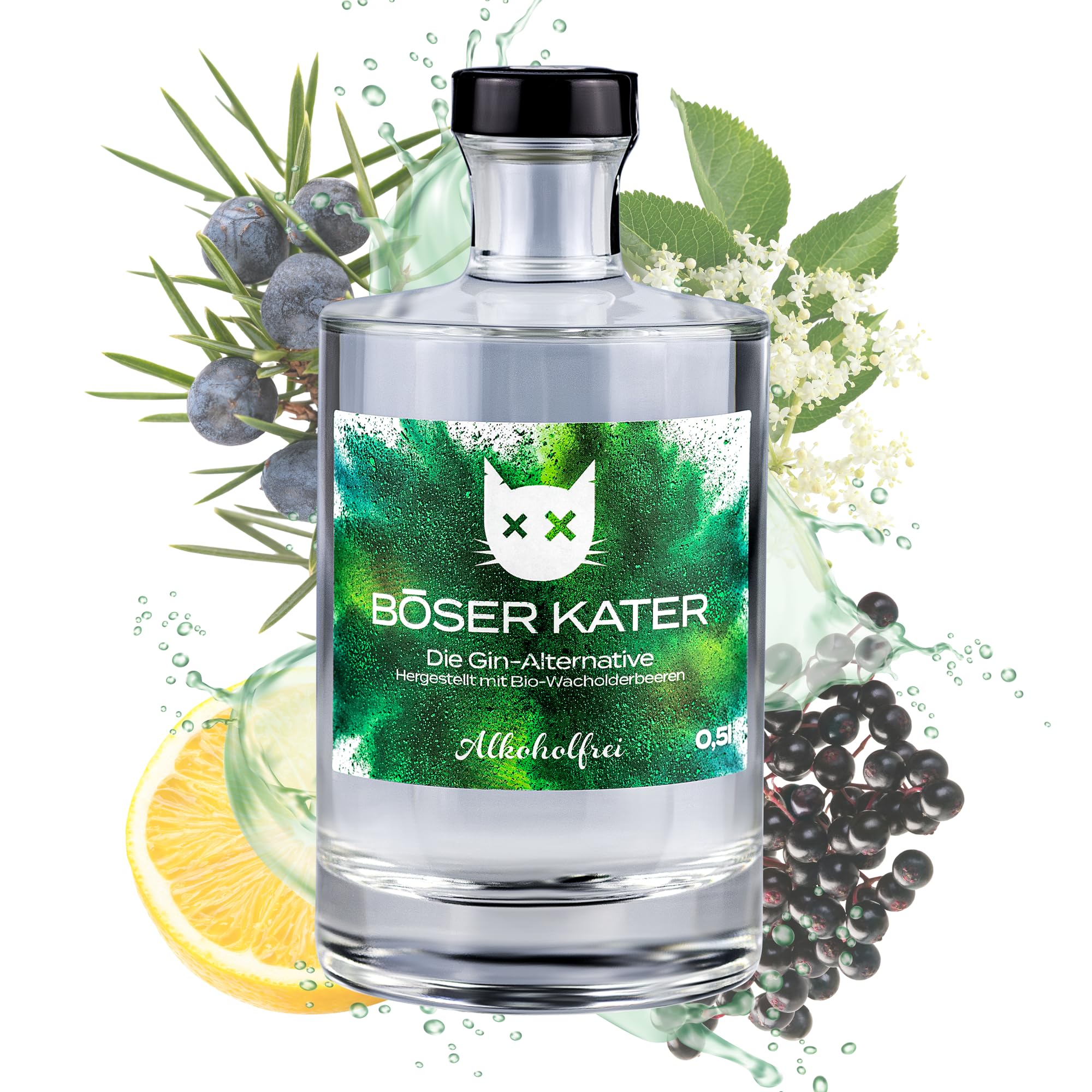 BÖSER KATER Alkoholfrei | Die Gin-Alternative mit echtem Wacholder-Geschmack, Vegan & Zuckerfrei, Perfekt für Longdrinks & Cocktails, Ideale Geschenkidee, Gin ohne Alkohol 0,5l