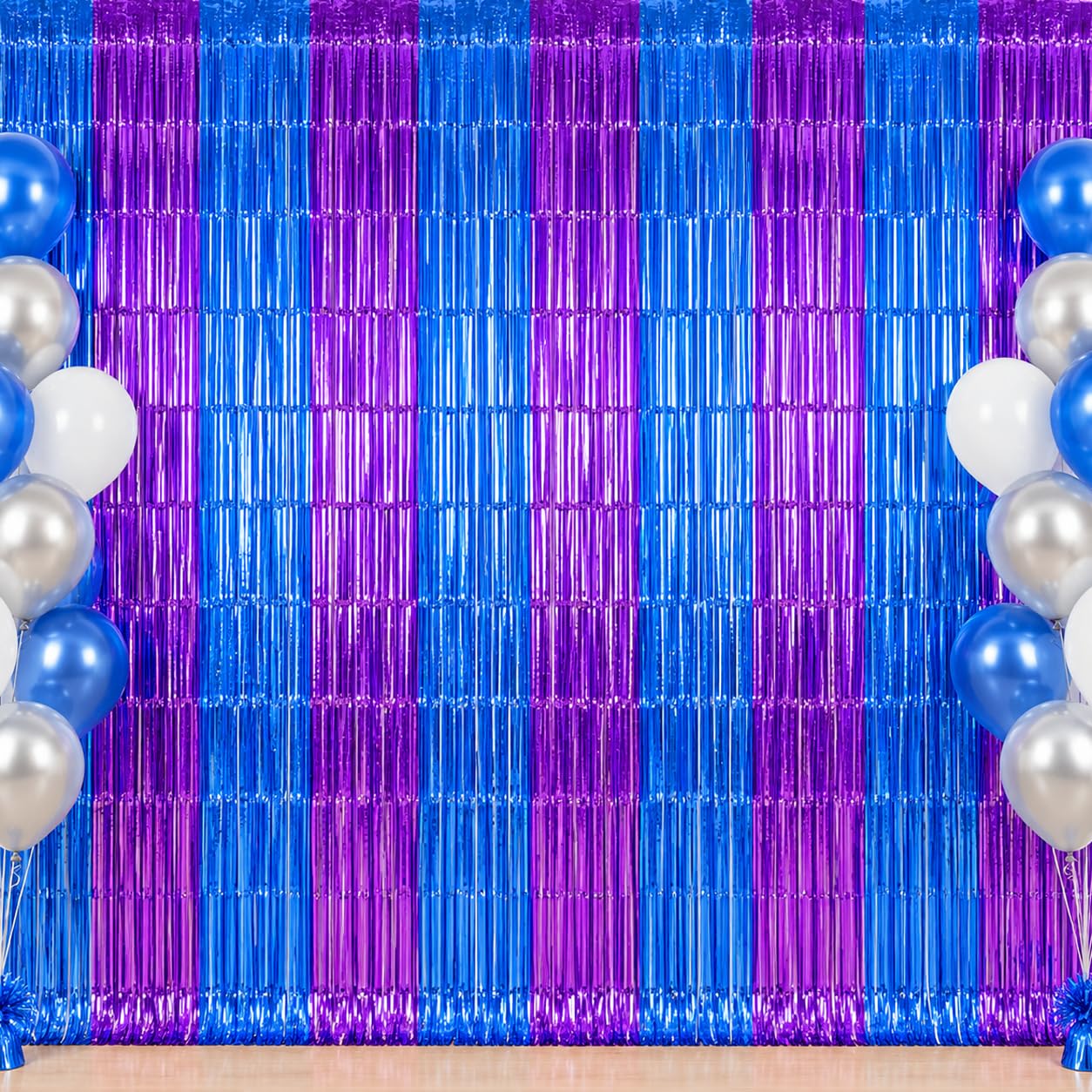 TONIFUL 2Pcs Blue and Purple Metallic Tinsel Foil Fringe Curtains Streamers | 3.3ftx6.6ft Photo Booth Backdrop Door Streamer, Props for Mermaid-Themed Birthday Bachelorette Birthday New Year Decoration