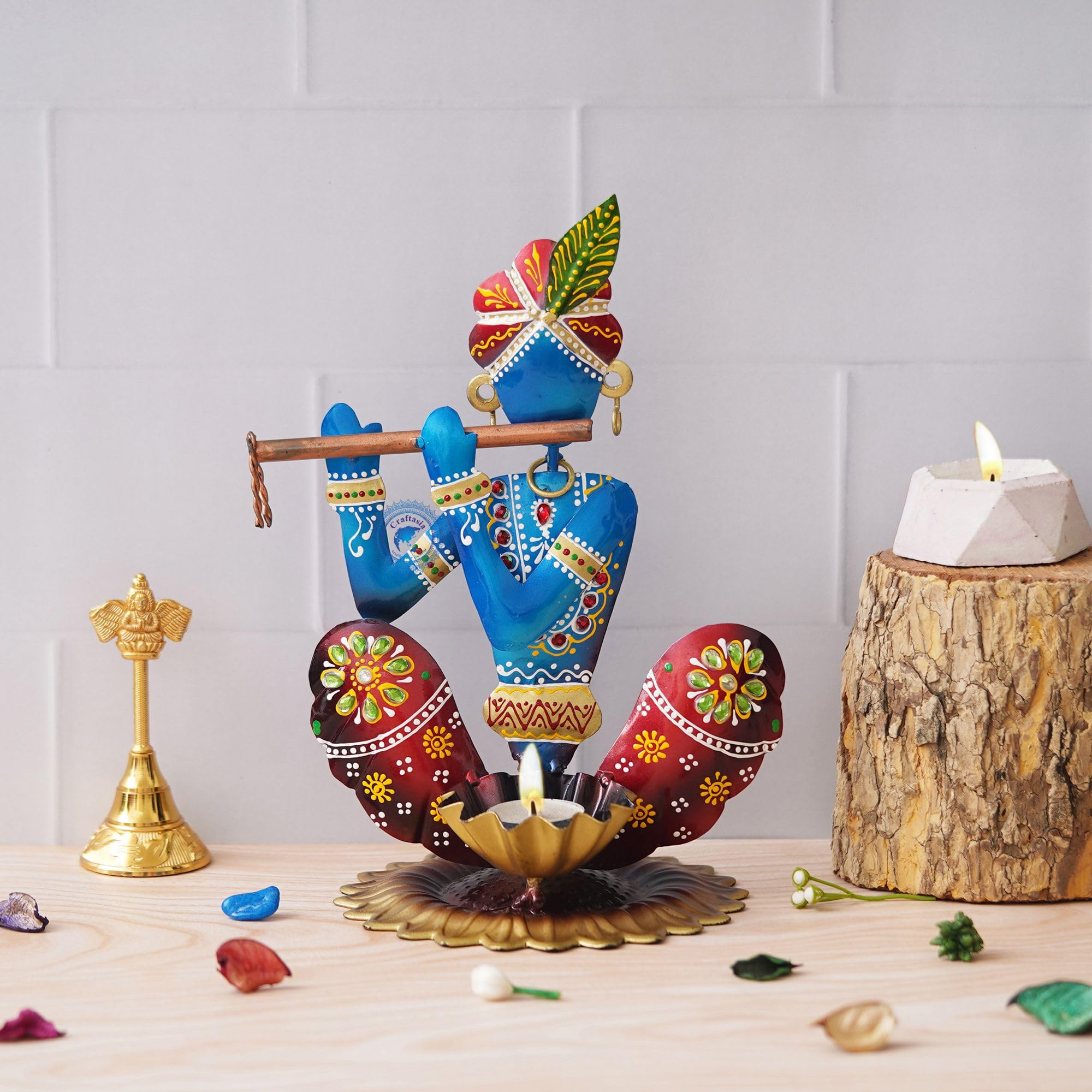 Craftasia Decorative Handcrafted Multicolor Metal Krishna Tea Light Holder for Home Decoration and Gift-image-16
