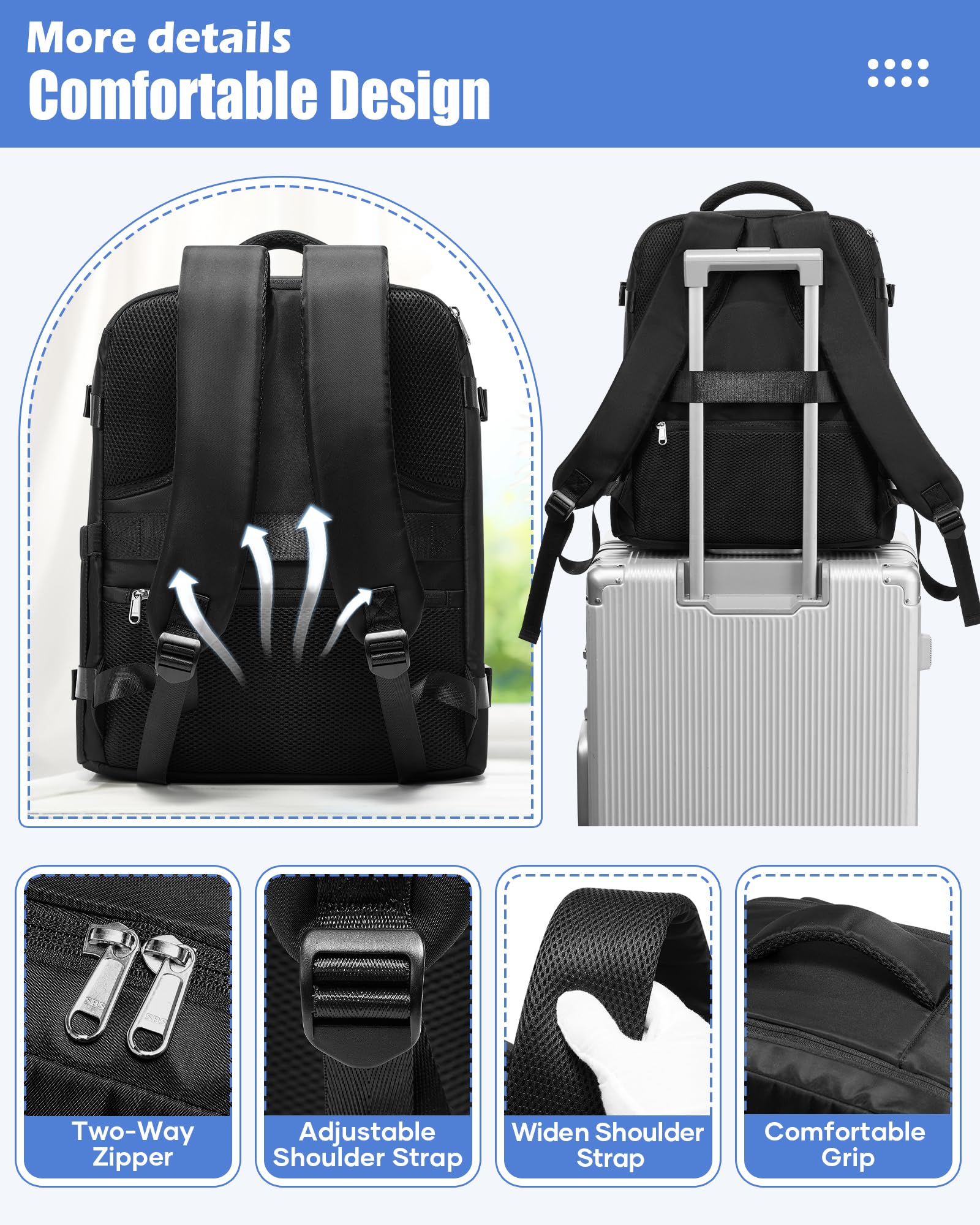 Zaino Ryanair 40x30x20 Zaino da Viaggio Aereo Bagaglio a Mano per Wizz Air 40x20x25 Borse Cabina Zaini Casual Donna Uomo per Laptop da 14 Pollici Scuola Lavoro Nero