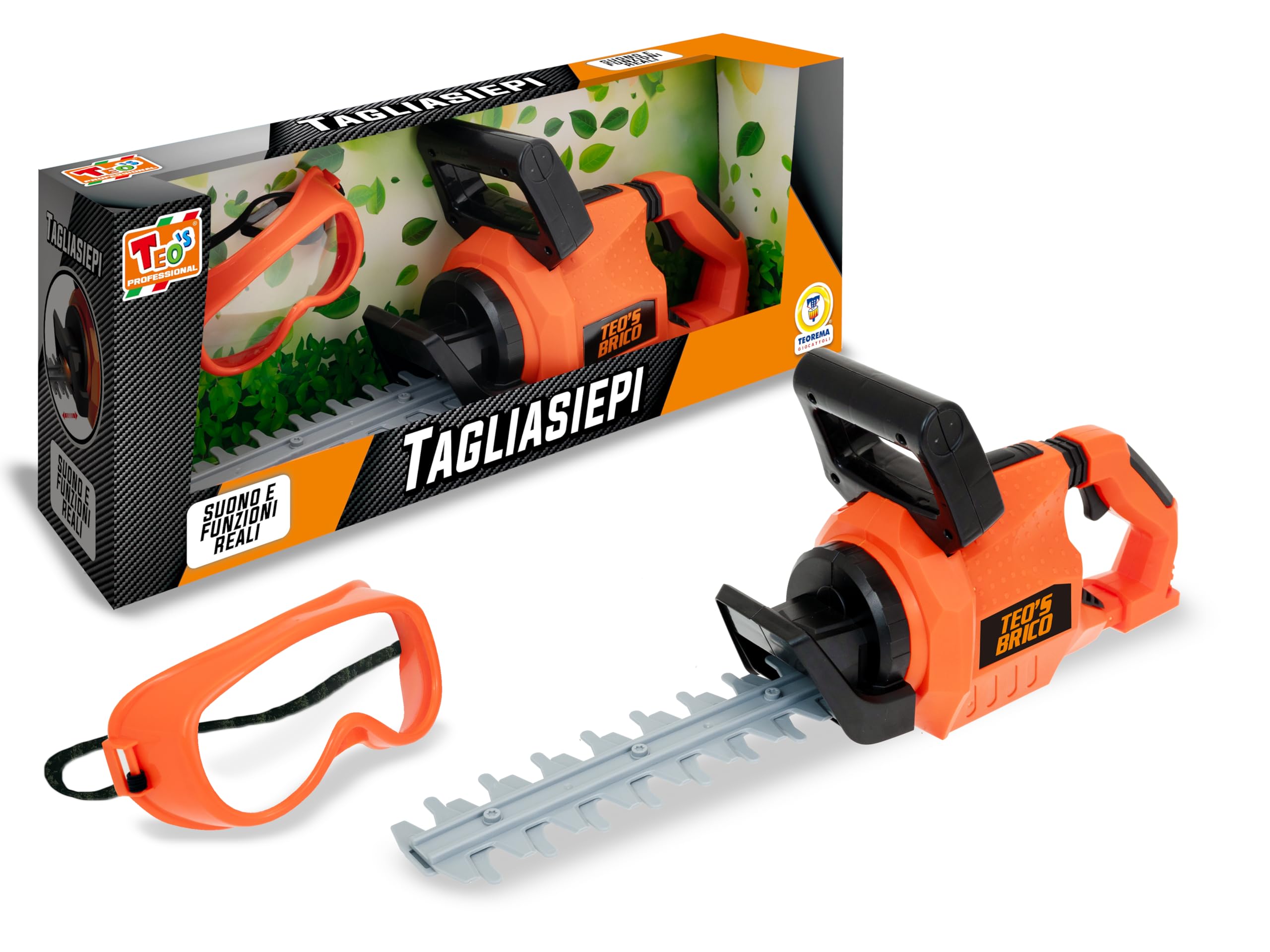Teorema Giocattoli - Taille-Haies Jouet pour Enfants, Taille-Haies à Batterie avec lumières et Sons, avec visière de Protection pour Un Ensemble de Jardinage Parfait pour Les Enfants