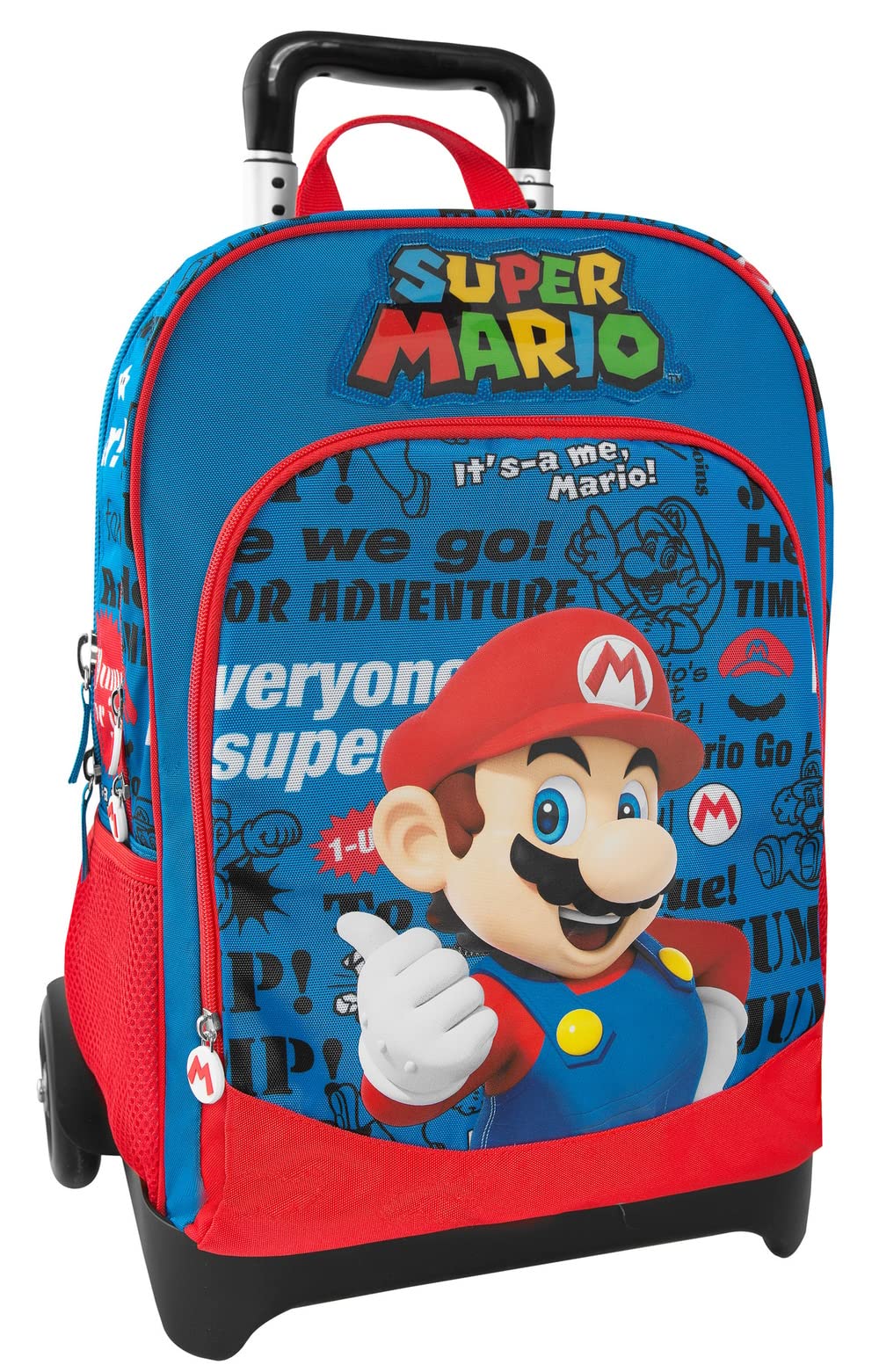 SUPER MARIO - Zaino Scuola Trolley Ufficiale Super Mario con Maniglia Regolabile, Spallacci Imbottiti e Regolabili, Tasca Frontale e Chiusure A Zip, 32x47Hx21 cm
