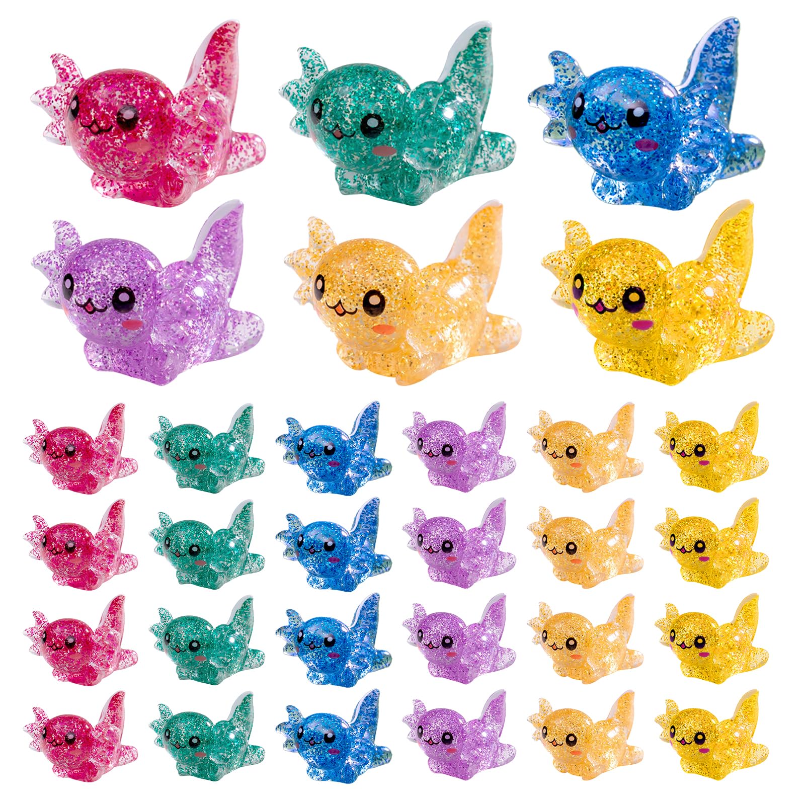 30 Pcs Resin Mini Axolotl Figures – Mini Resin Axolotl Animal Charms – Tiny Resin Axolotl Decorations for DIY Crafts, Fairy Garden, Dollhouse, Cake Topper, Plant or Party Decor – 6 Colors Mixed Axolot