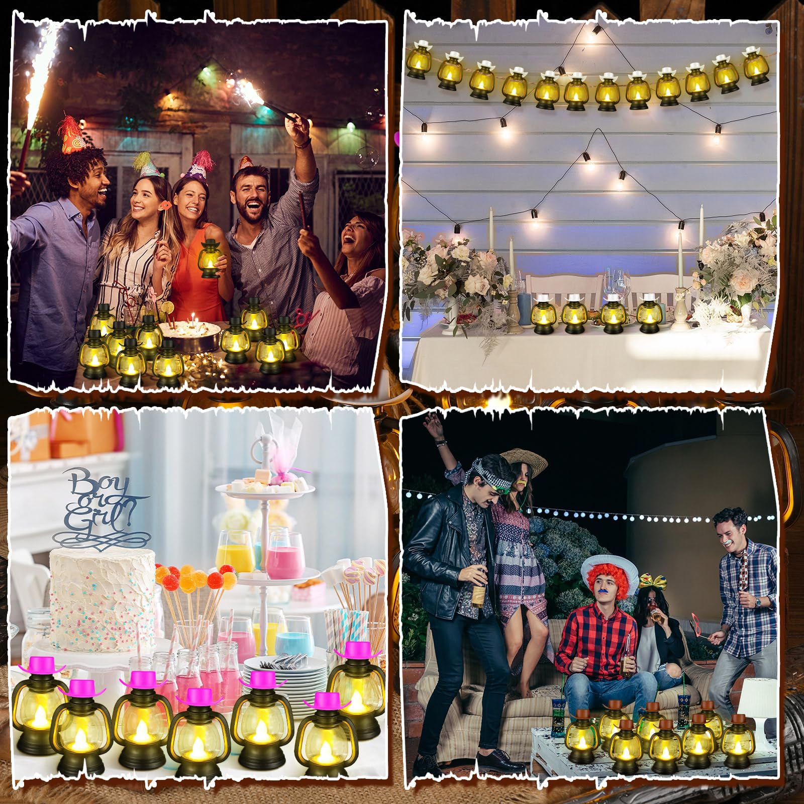 12 Pack Western Mini Lanterns - LED Flickering Candle Centerpiece Decor