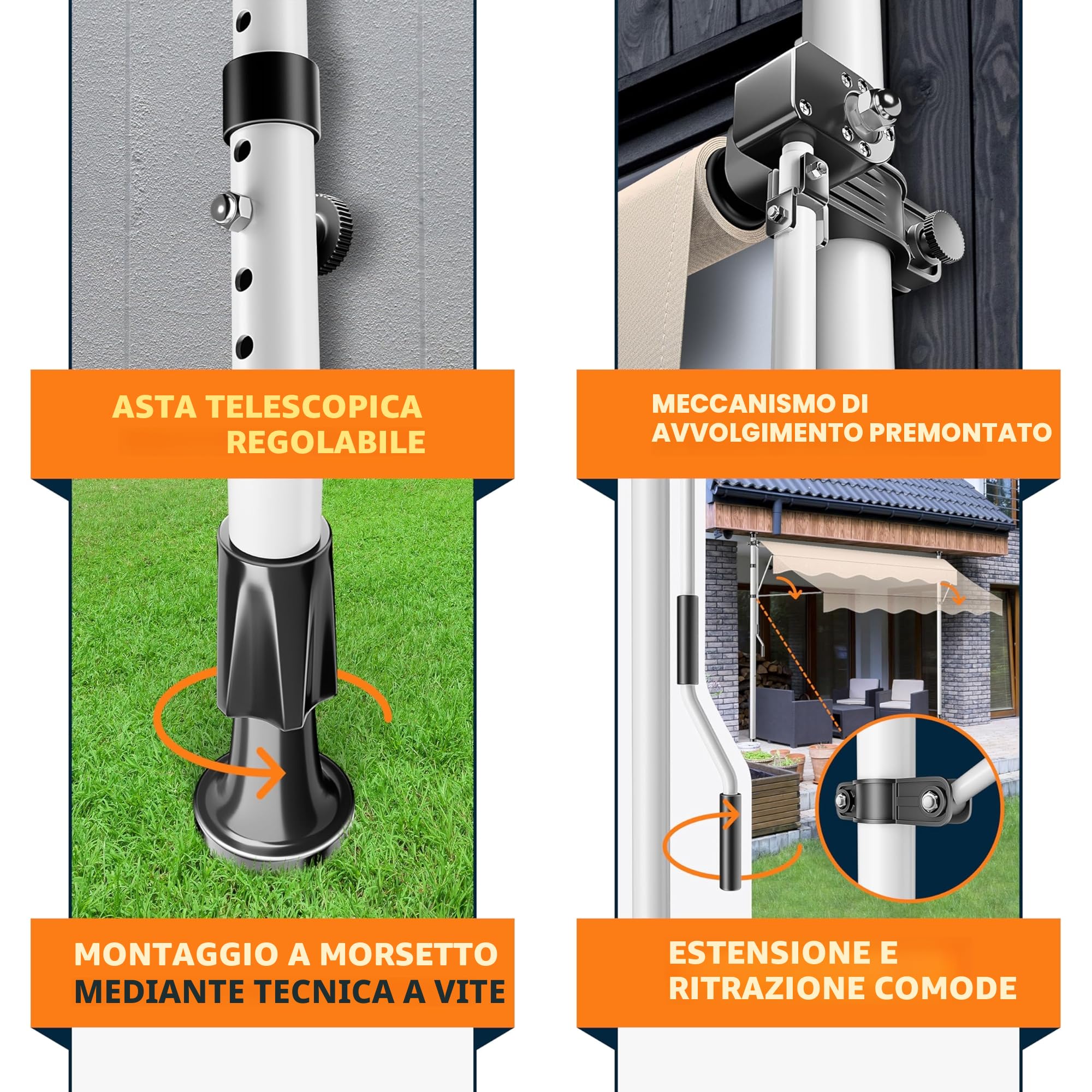 KESSER® Tenda da Sole a Morsetto con Manovella per Balcone, Regolabile in Altezza, Idrorepellente, Protezione Solare, Beige, 350cm
