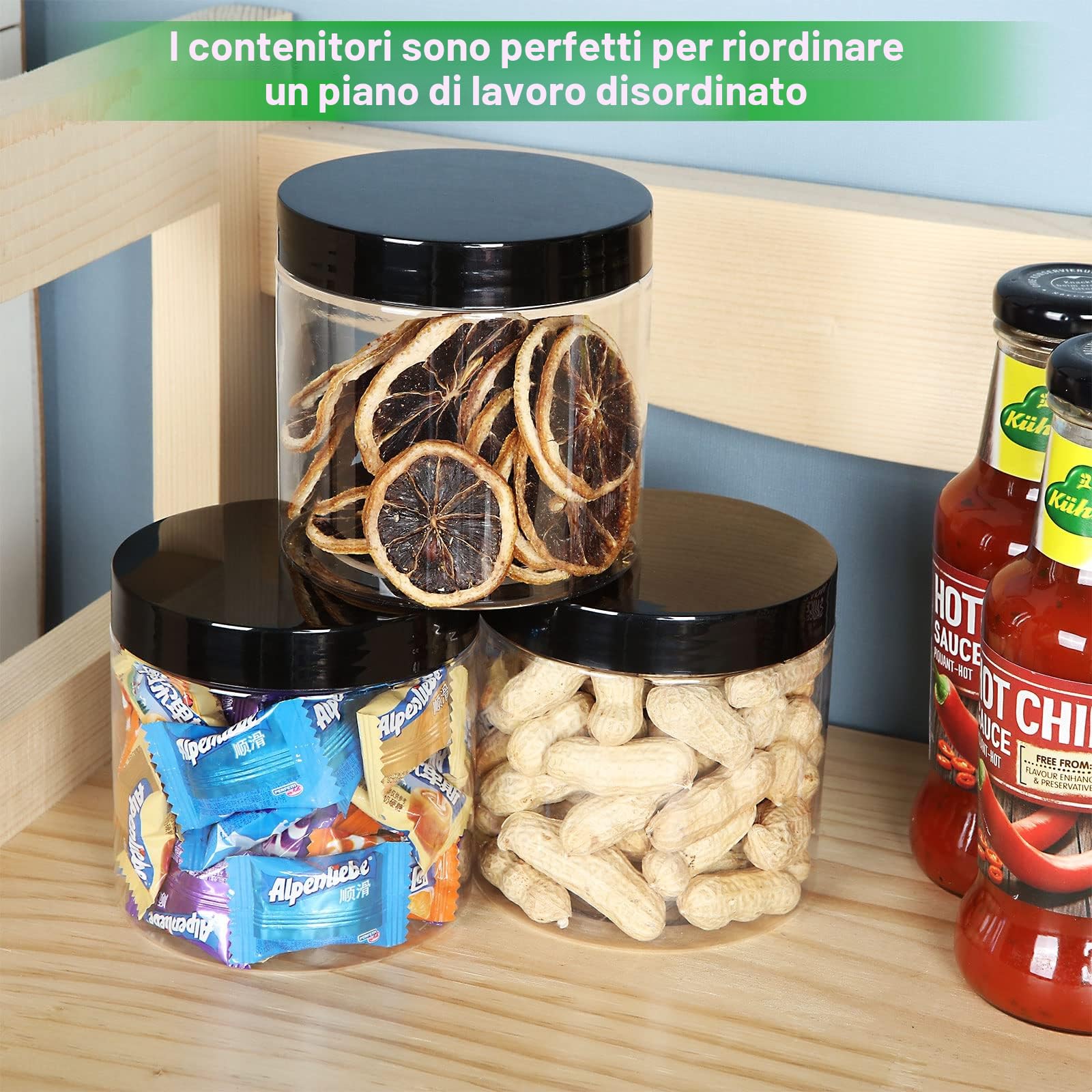 AKOLAFE 16 Barattoli in Plastica Trasparente con Coperchi a Vite, da 500 ml, per Alimenti Secchi e Liquidi