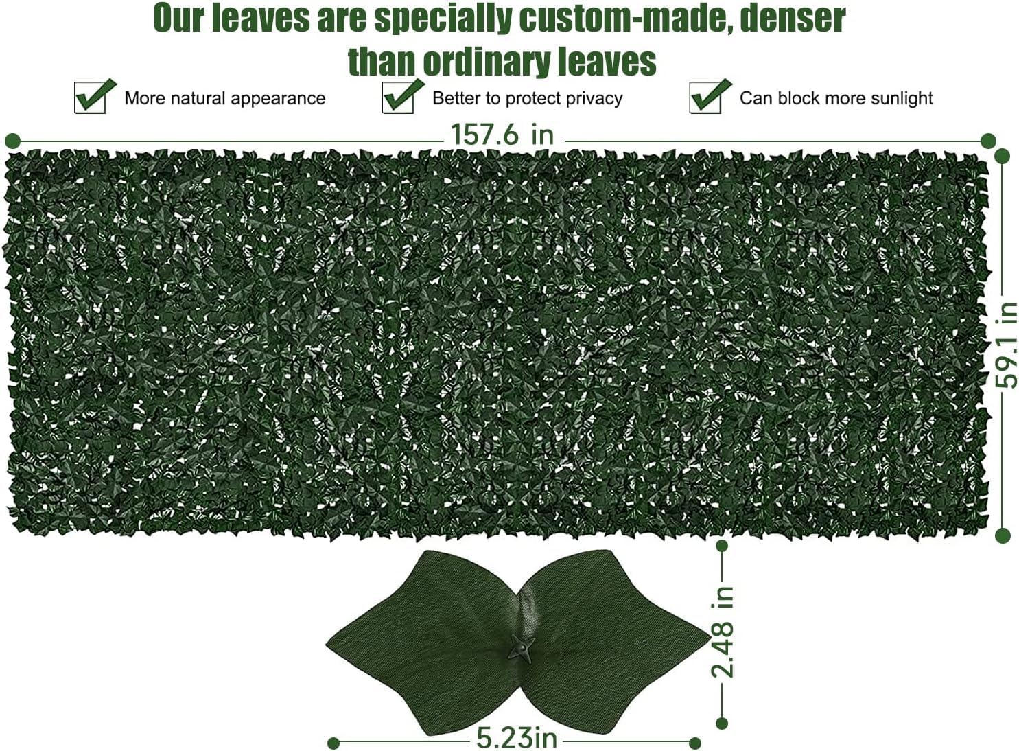 Faux Ivy Privacy Fence Screen Outdoor Expandable Artificial Greenery Roll Fake Hedge Wall Patio Green Plastic Leaf Plant Vine Grass Panels Gate Covering Garden Yard Balcony (158.0 X 60.0 in) image 3