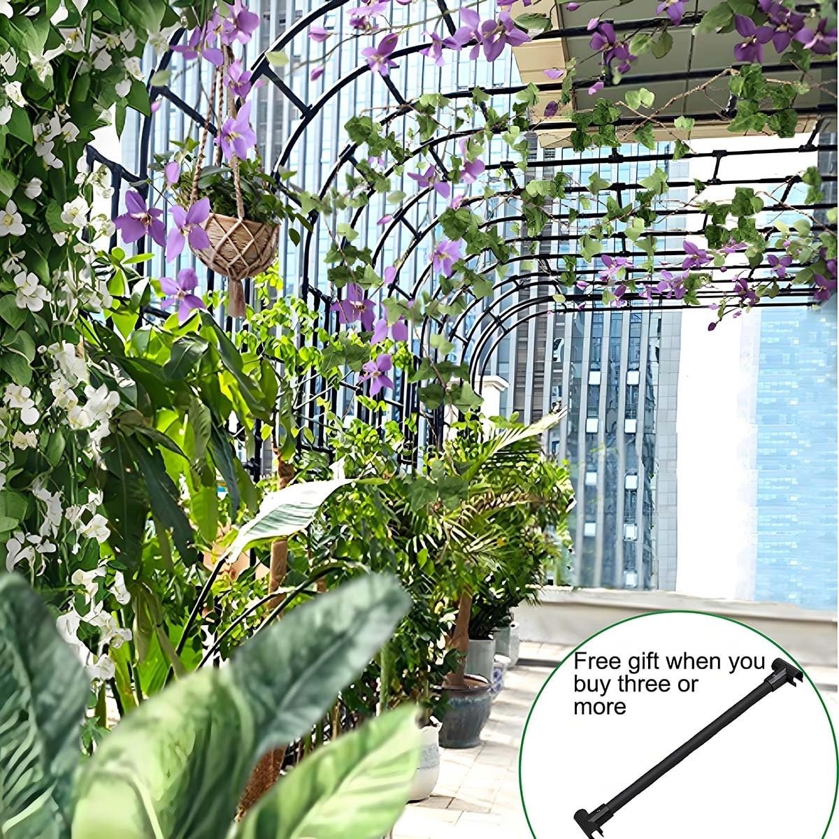 Demi Arche Arceau à Rosiers Tuteur pour Vignes Grimpantes, Arche de Jardin Demi-Mur Latéral Tonnelle Support pour Plantes Grimpantes Exterieur Pelouse Patio 240cm 267cm(Black,75x267x60cm)