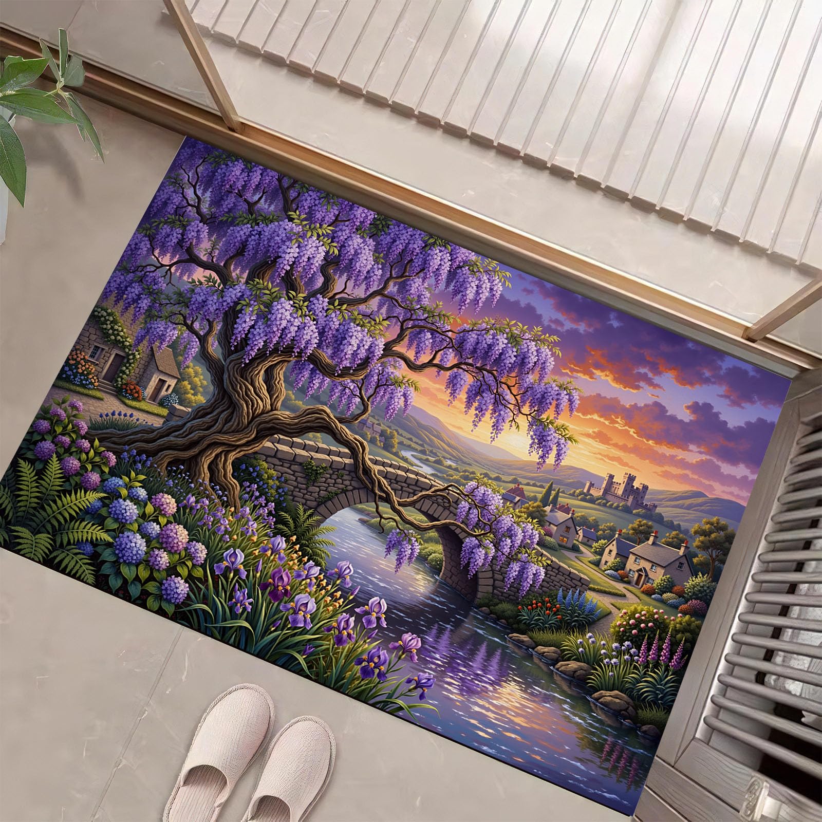 Tapis forêt magique pour chambre enfant et cuisine violet 60x90 cm