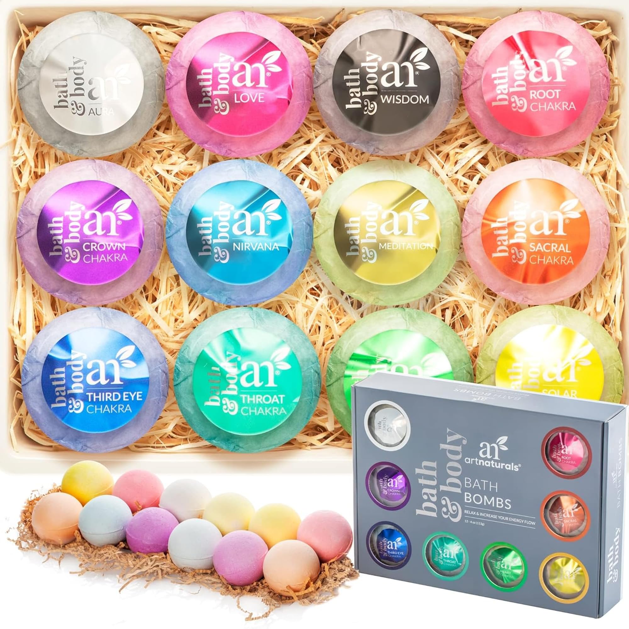 ArtNaturals Bath Bomb Gift Set – (12 x 4 Oz / 113g) – Handmade Essential Oil Spa Bomb Fizzies – for Relaxation, Moisturizing and Fun for All Ages