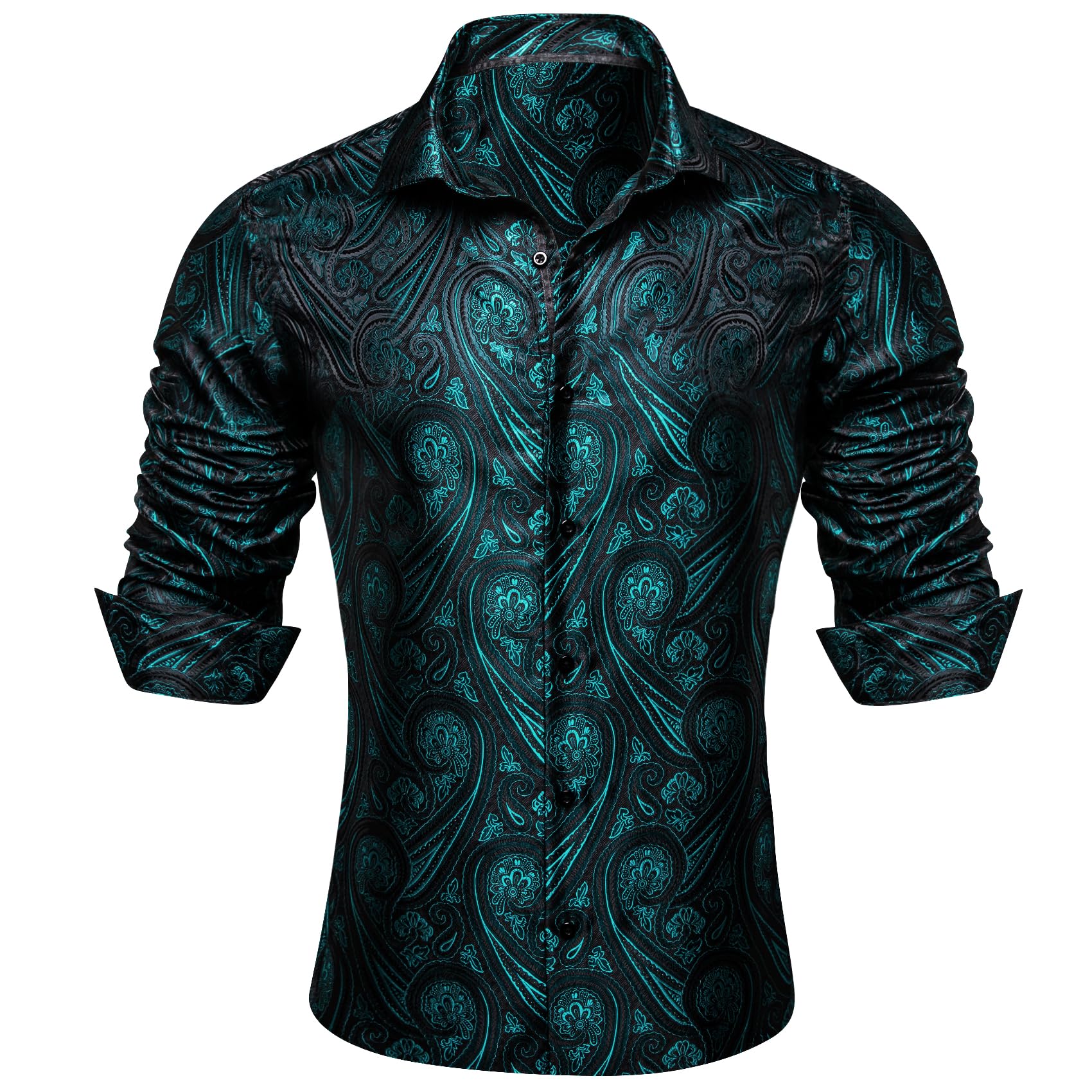 Barry.Wang Mens Western Shirts Silk Paisley Long Sleeve Button Down Dress Shirt Designer Mexico Cowboy Shirt Party Casual