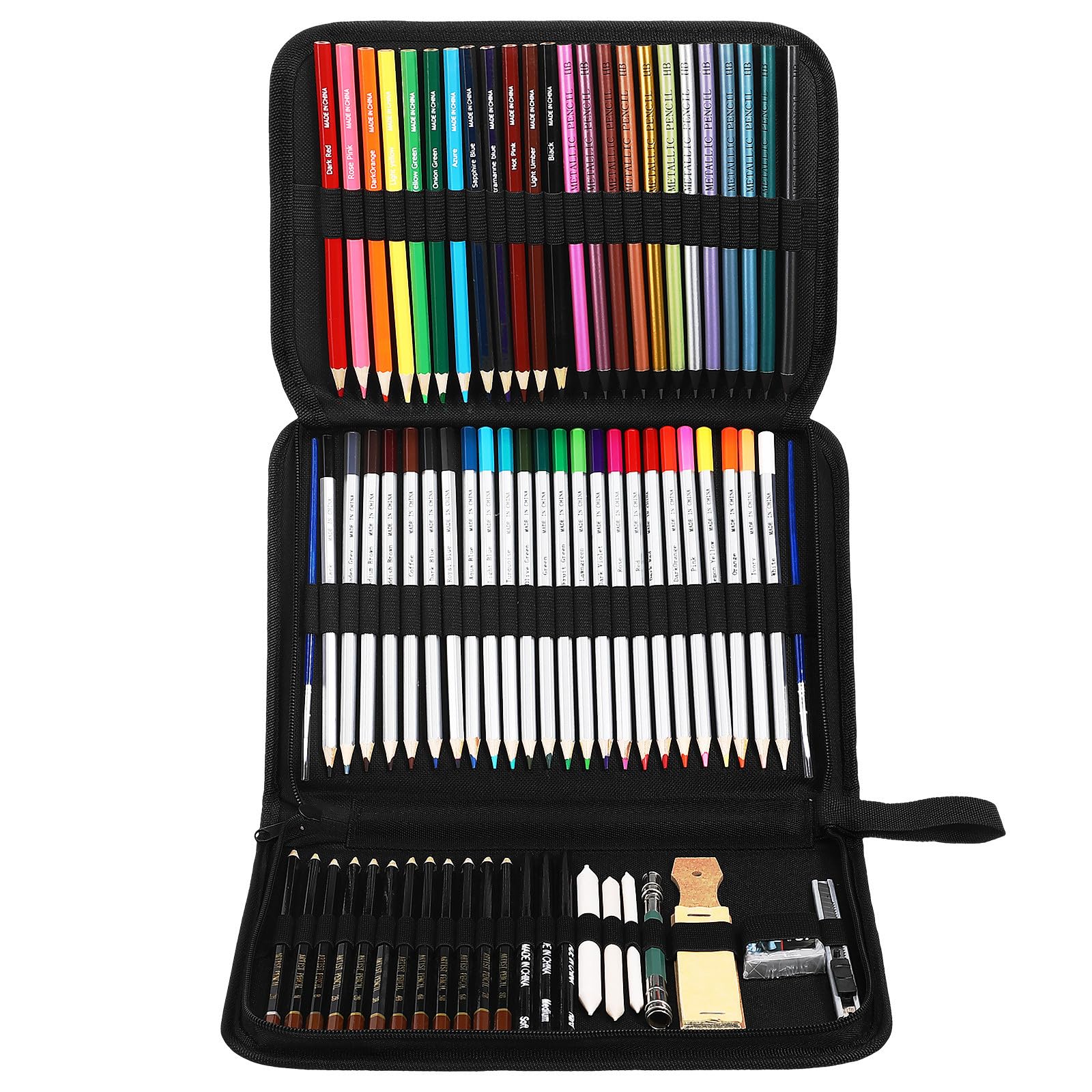 Set di Matite Colorate Acquerellabili Astuccio Zip, Matite in Legno per Shading e Disegno, Accessori Pratici e Portabilità Comoda per Artisti