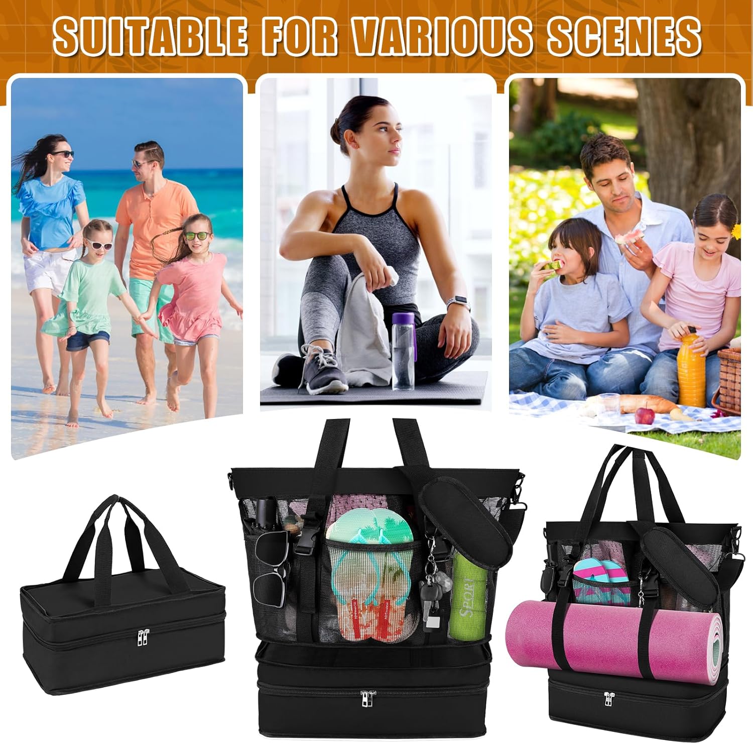 SelfTek Beach Tote Bag with Cooler compartment, Waterproof Sandproof Daily Pool Swim Travel Essentials - Image 5