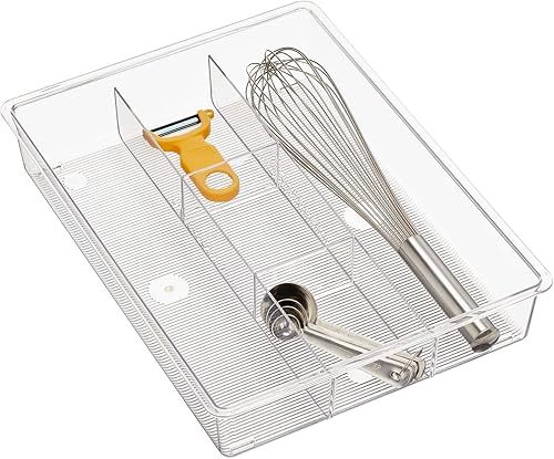 mDesign Bandeja organizadora compacta de plástico de 5 secciones para cocina, despensa soporte para cubiertos, cubiertos, utensilios grandes y