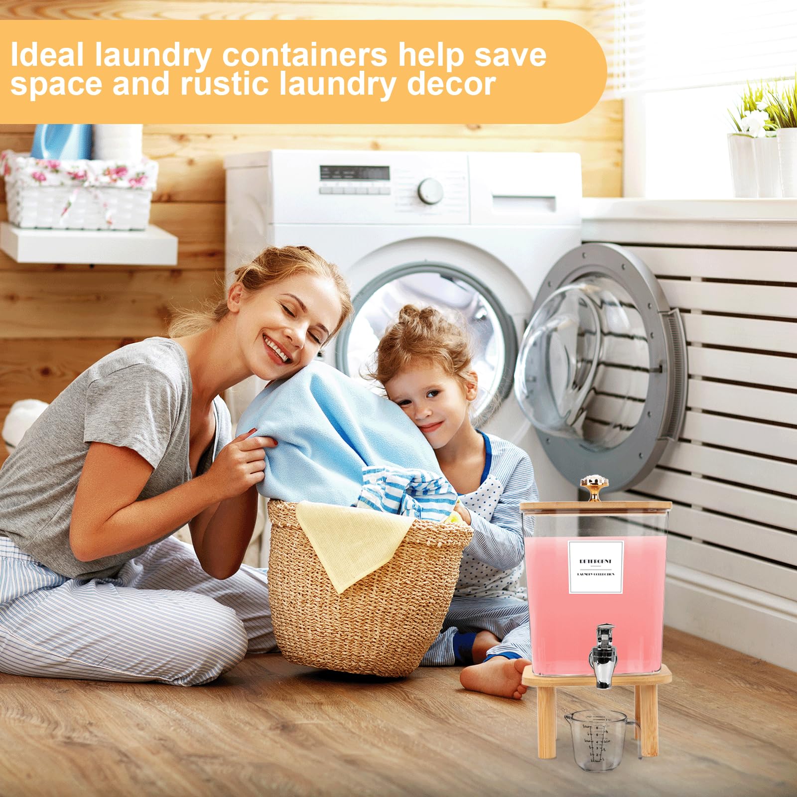 Distributeur Lessive Liquide avec Robinet, 3L Distributeur de Lessive Boîte de Détergent Boîte de Rangement pour Détergents avec Couvercle pour Eau de Javel, Adoucissant