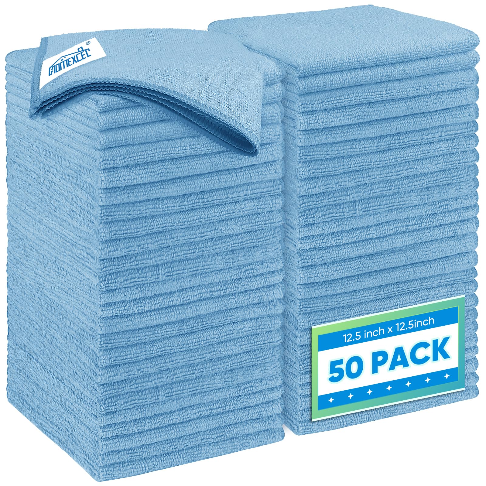 HOMEXCEL Blue Microfiber Cleaning Cloth 50 Pack, 12.5 x 12.5 inch Microfiber Towels for Cars, Ultra Absorbent Car Washing Cloth, Lint Free Streak Free Cleaning Rags for Car, Kitchen, and Window Blue 12.5 x 12.5 Inch 50