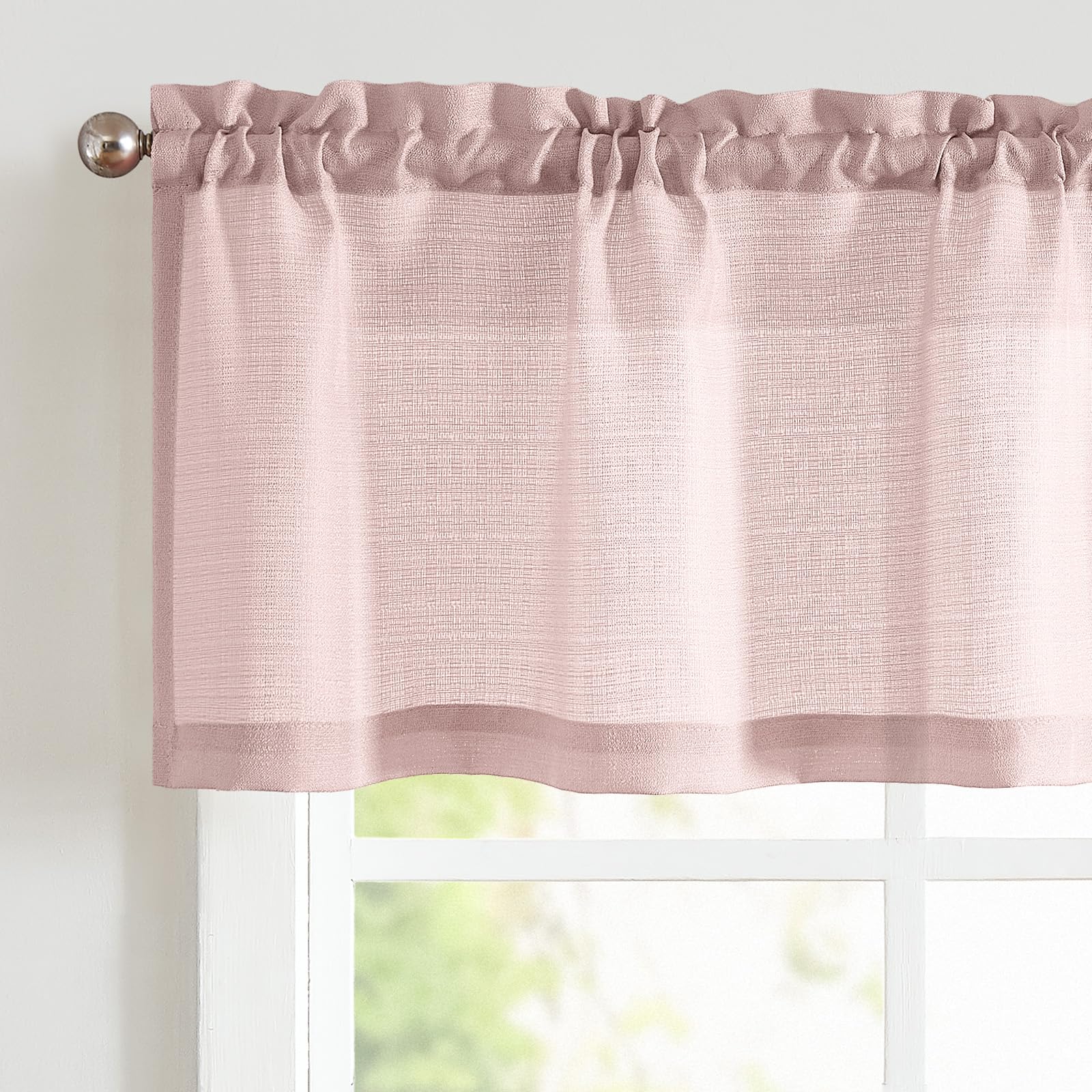 jinchan Casual Weave Valance Curtains for Kitchen Living Room Bathroom 18 Inch Linen Textured Semi-Sheer Window Valance Privacy Farmhouse Country Half Window Curtains 1 Panel Rod Pocket Pink