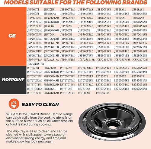 Miniatura 6 de WB31M19 WB31M20 - Cuencos de porcelana para goteo, incluye 1 paquete de 8 pulgadas WB31M19 y 3 unidades WB31M20 de 6 pulgadas, repuesto para