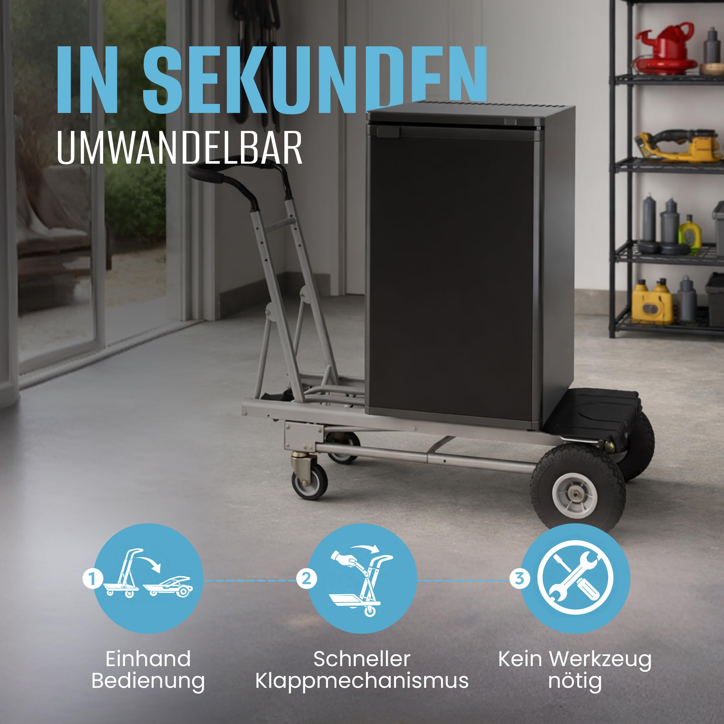 Sackkarre Aluminium - 4in1 Jumbo Cosco bis 450kg Schwerlast Transportwagen, multifunktional einsetzbar, Handkarre mit großen Rädern, ergonomischer Griff