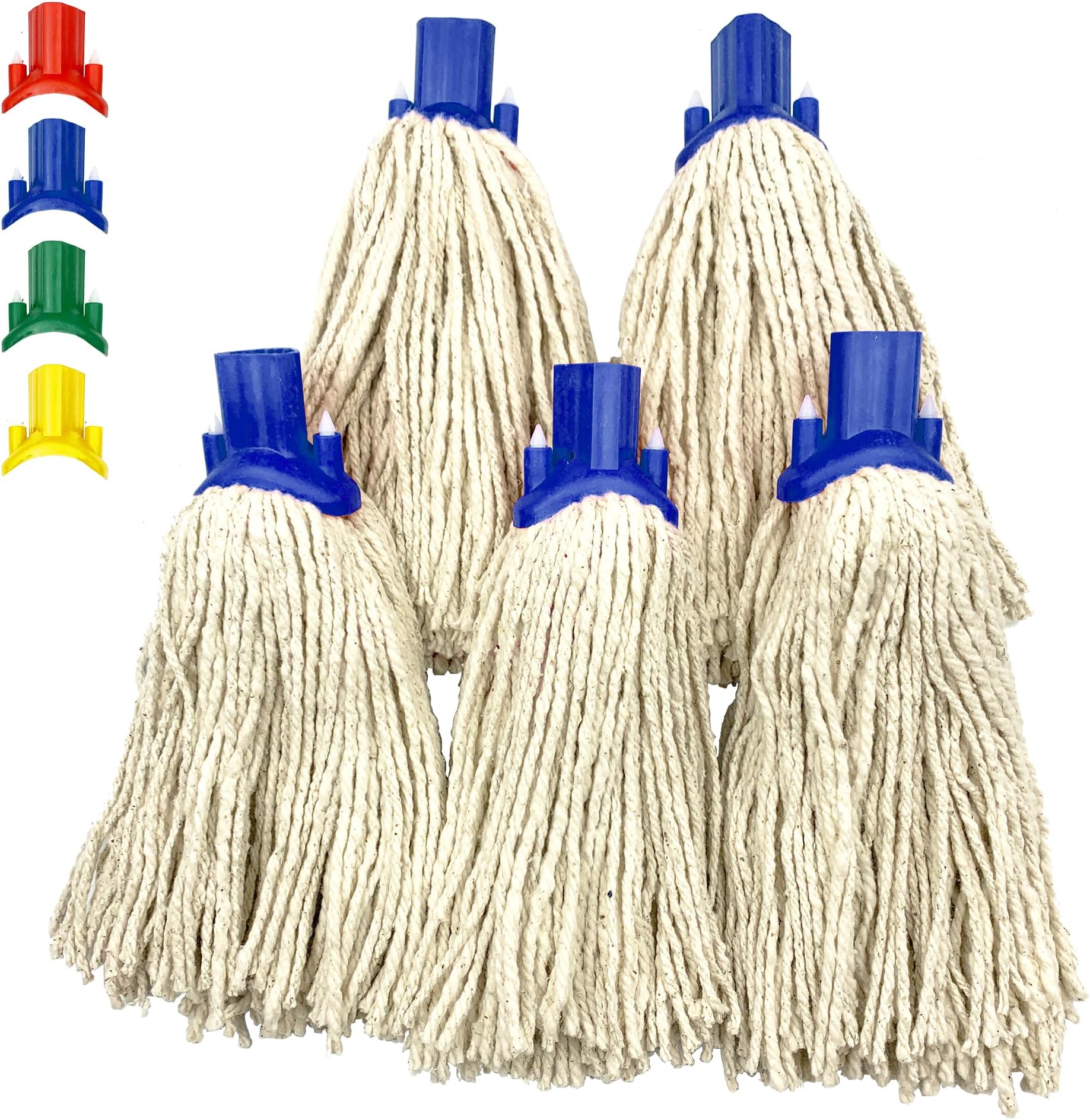 Mop Heads Replacement, Colour Coded Self Threading Socket Cotton Mop Head No.12 PY (Blue, Pack of 5)