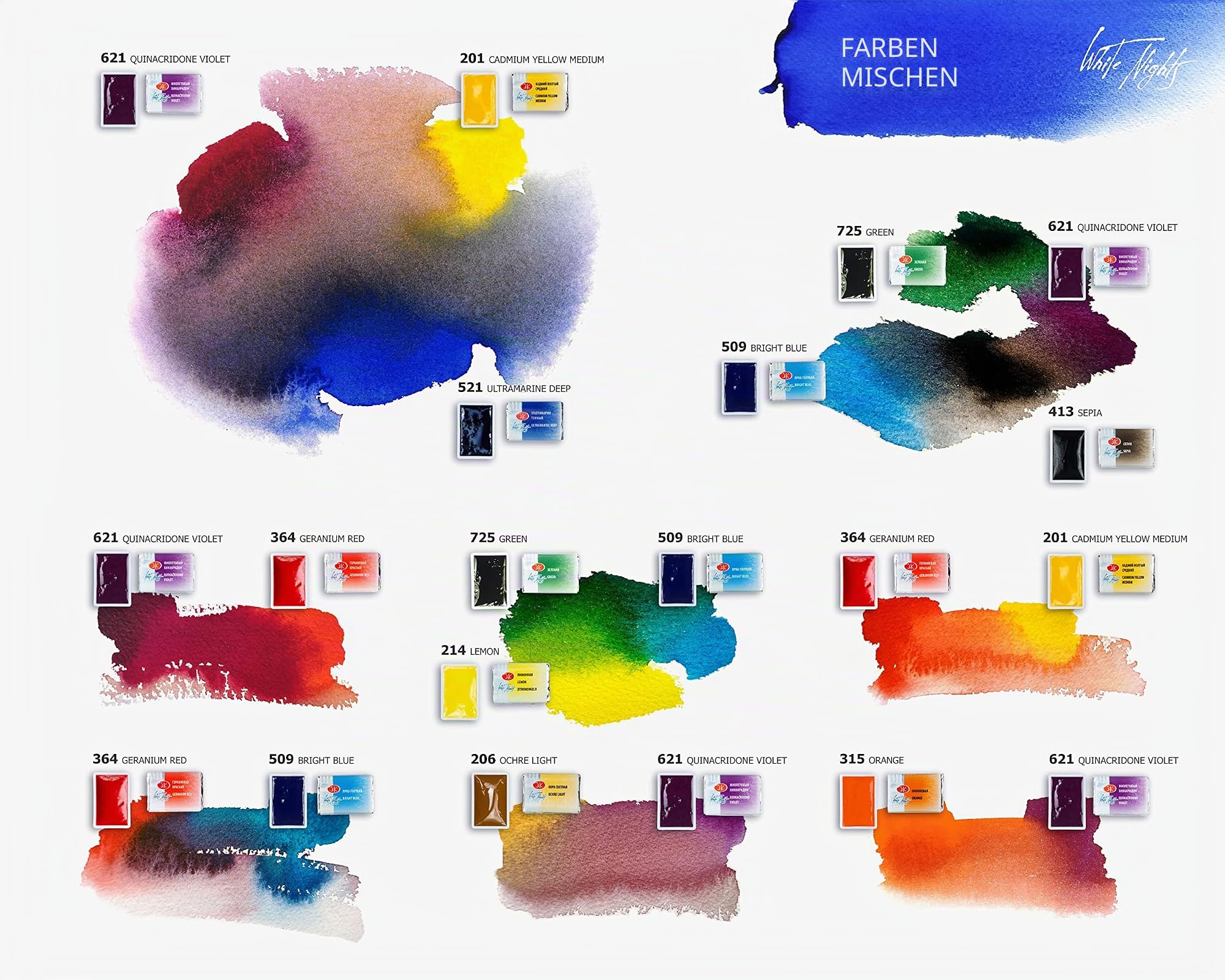 White Nights Nevskaya Palitra Aquarellfarben, extra feine Künstlerqualität, 12 ganze Näpfchen, 2,5 ml, limitierte Auflage, Botanica