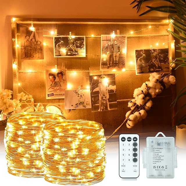 Running Bulls 2Pack Fairy Lights Battery Operated, Christmas String Lights 8 Mode 10 Meters 100 LEDs Timer Fairy Lights with Remote Control for Bedroom Party Wedding Decoration  (Warm White)