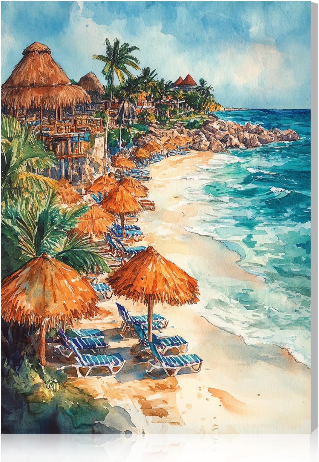 Paint by Numbers Kit for Adults Beginners with Frame, Beach Vacation Adults' Paint-by-Number Kits on Canvas, DIY Acrylic Painting by Numbers Easy Oil Painting by Number Kits for Home Decor, 8x12in