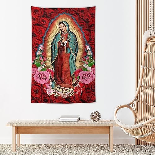 Miniatura 8 de MrpsElk Tapiz de Virgen María Nuestra Señora de Guadalupe para dormitorio, tapices estéticos para habitación, decoración del hogar, tapiz colgante