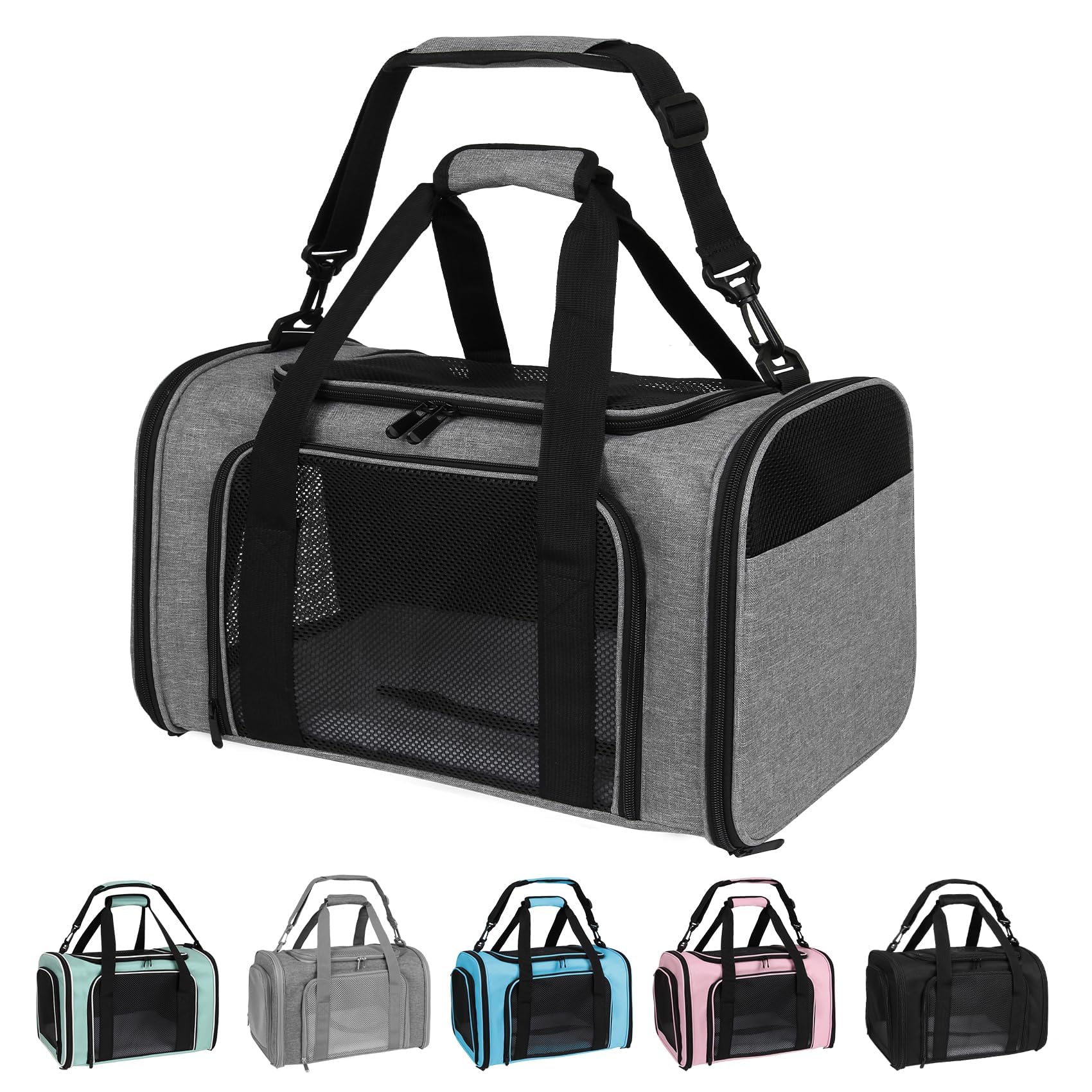 Yipincover Carriers Soft-Sided Pet Carrier for Medium Large Cats Dogs 15lbs 20lbs,Ventilated Design,Portable Carry Handle,Collapsible Carrier for Kitten Puppy(X-Large,Grey&Black)
