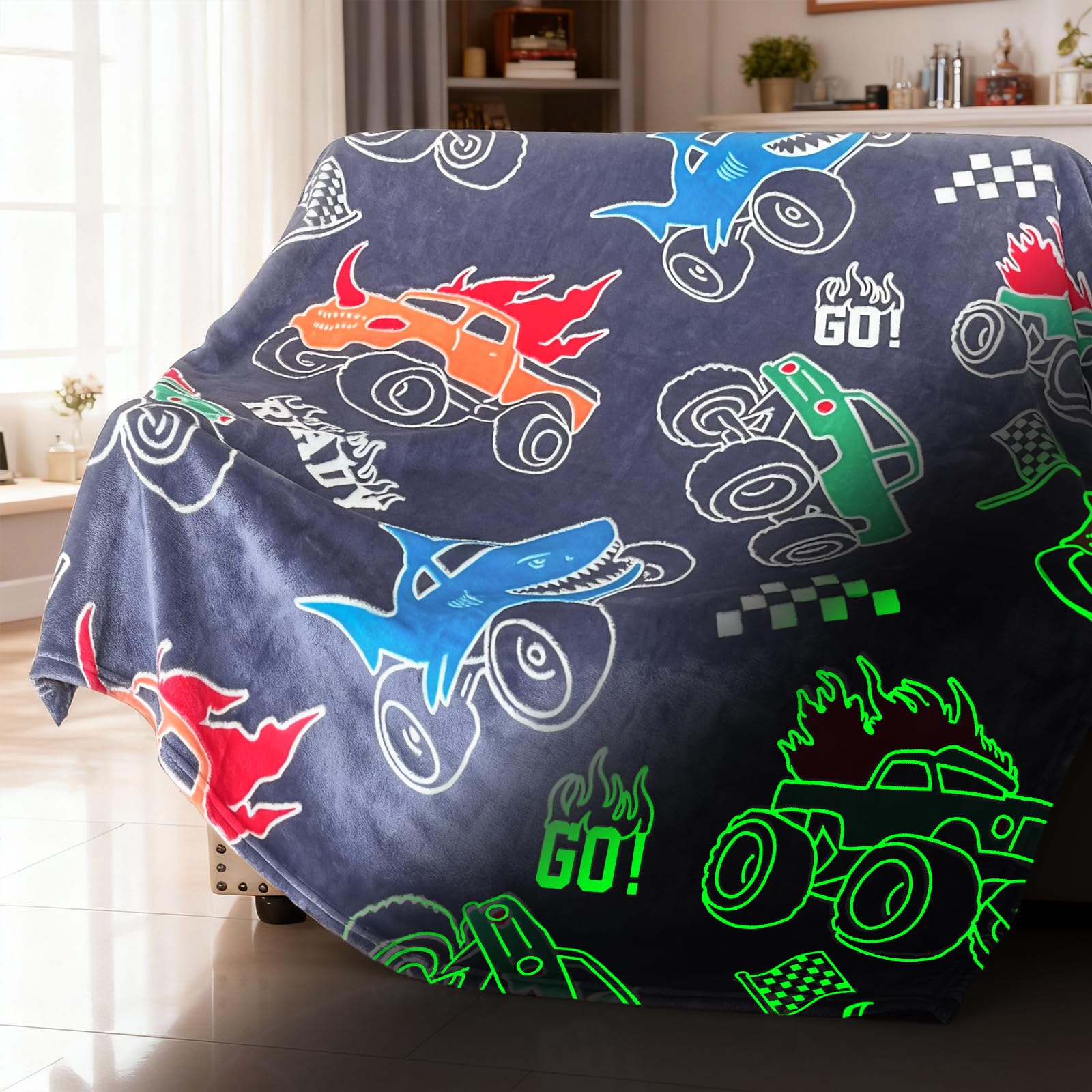 COMFAR Truck Blanket for Boys, Glow in The Dark Blanket for Kids/Toddler/Baby, Soft Fleece Blankets and Throw, Birthday 40"x 60"