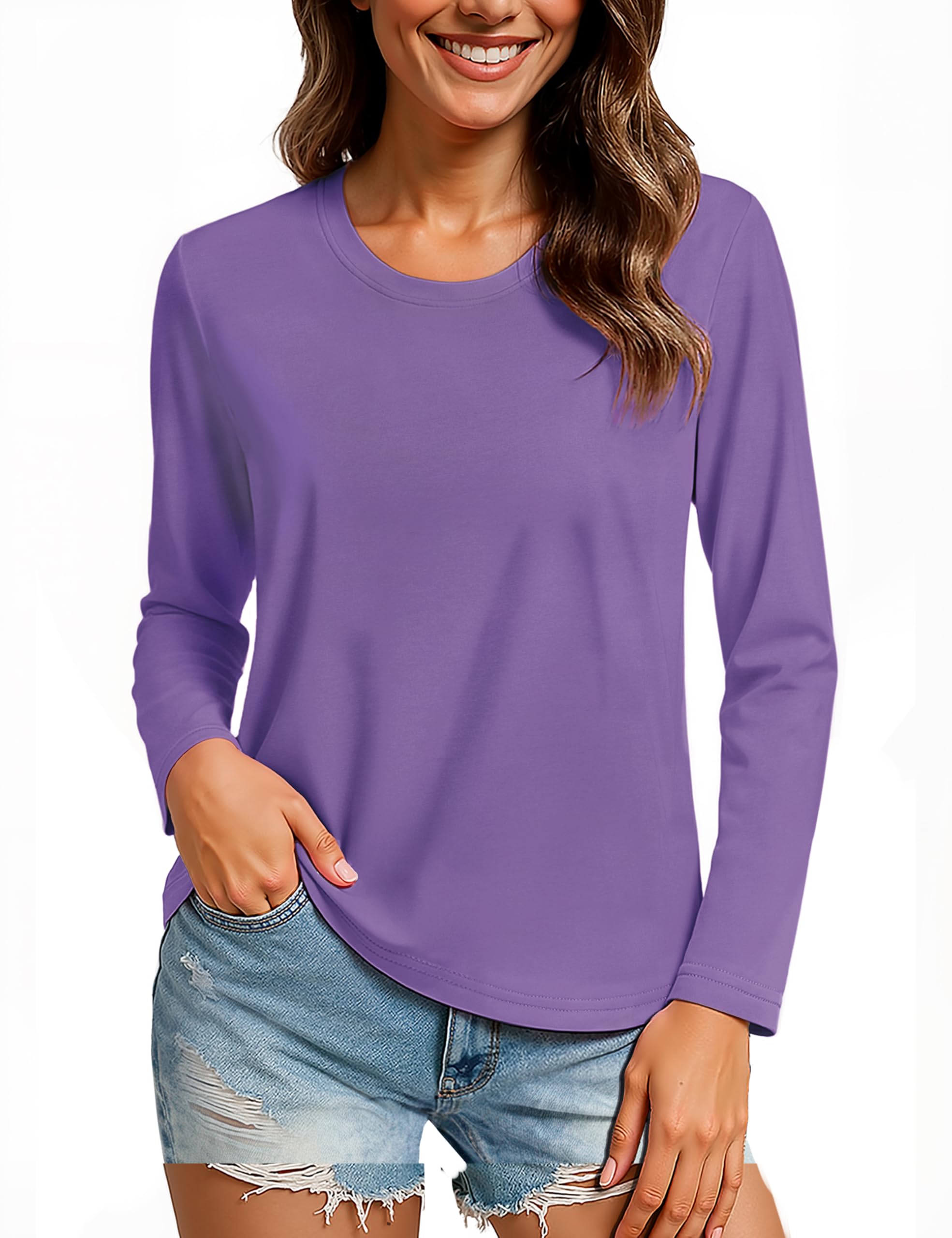 TACVASEN Langarmshirts für Damen T Shirt Baumwolle Langarm Yoga Shirt Rundhals Oberteile Tops Klassisch Unterziehshirt