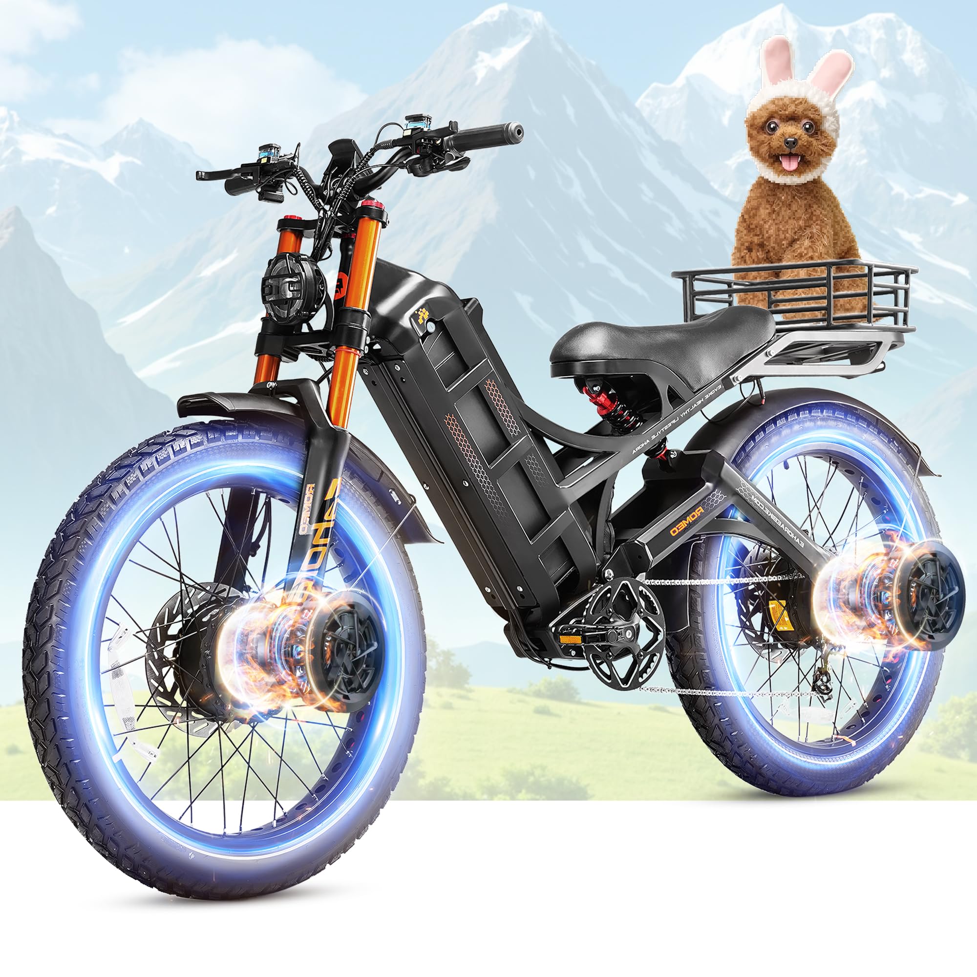 eAhora Romeo Pro 2 [2025 Version] Electric Bike for Adults, 4000W 46MPH Dual Motor Electric Bike,52V 70Ah 200+ Miles Long Range Ebike,26*4.0'' Fat Tire Electric Mountain Bike, Full Suspension& UL2849