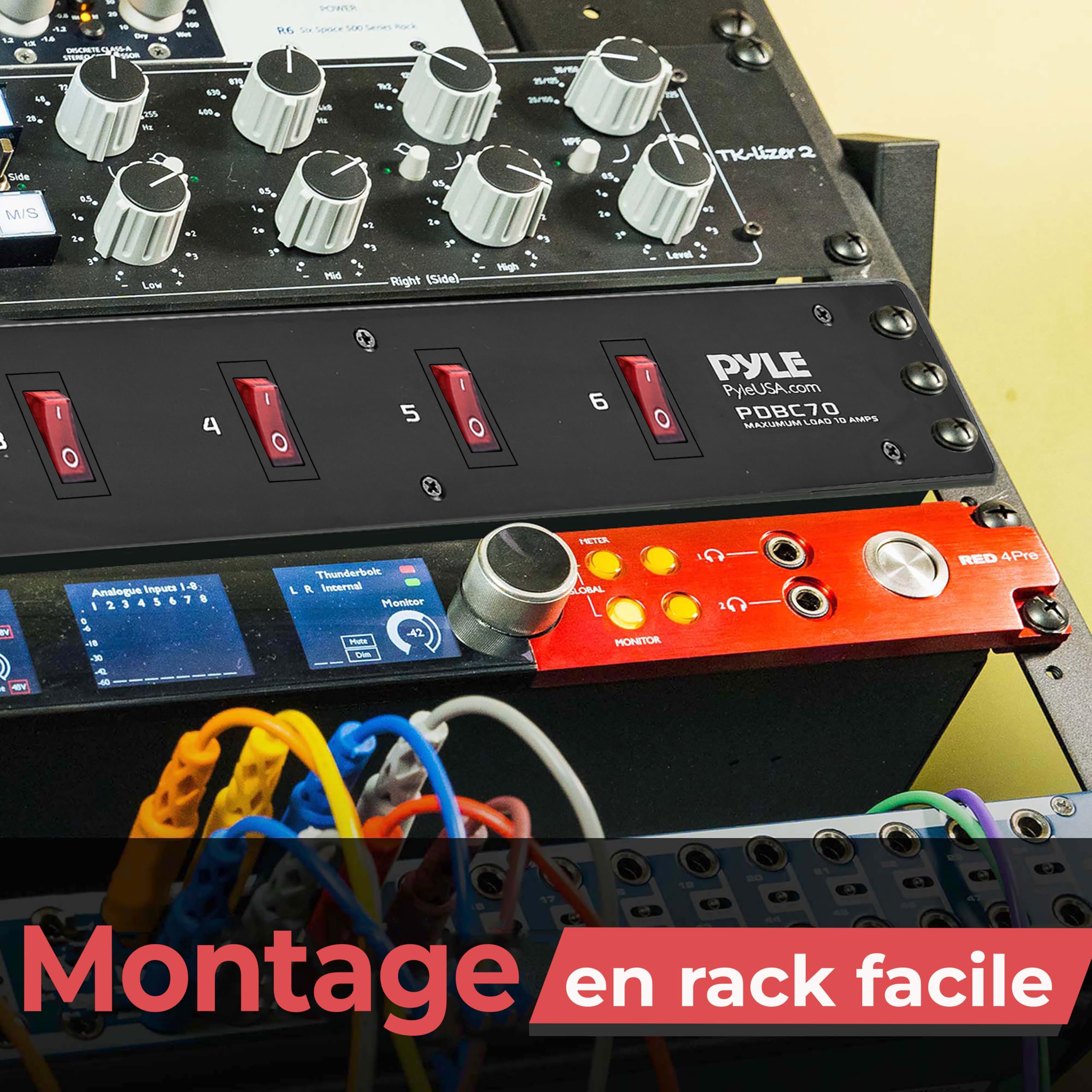 Pyle Multiprise Parafoudre 6 Prises Rack 48 cm 1U – Bloc PDU Électrique 15A, Châssis Acier, Câble 1,8 m, Disjoncteur – Protection Équipements Audio/Vidéo et Informatique
