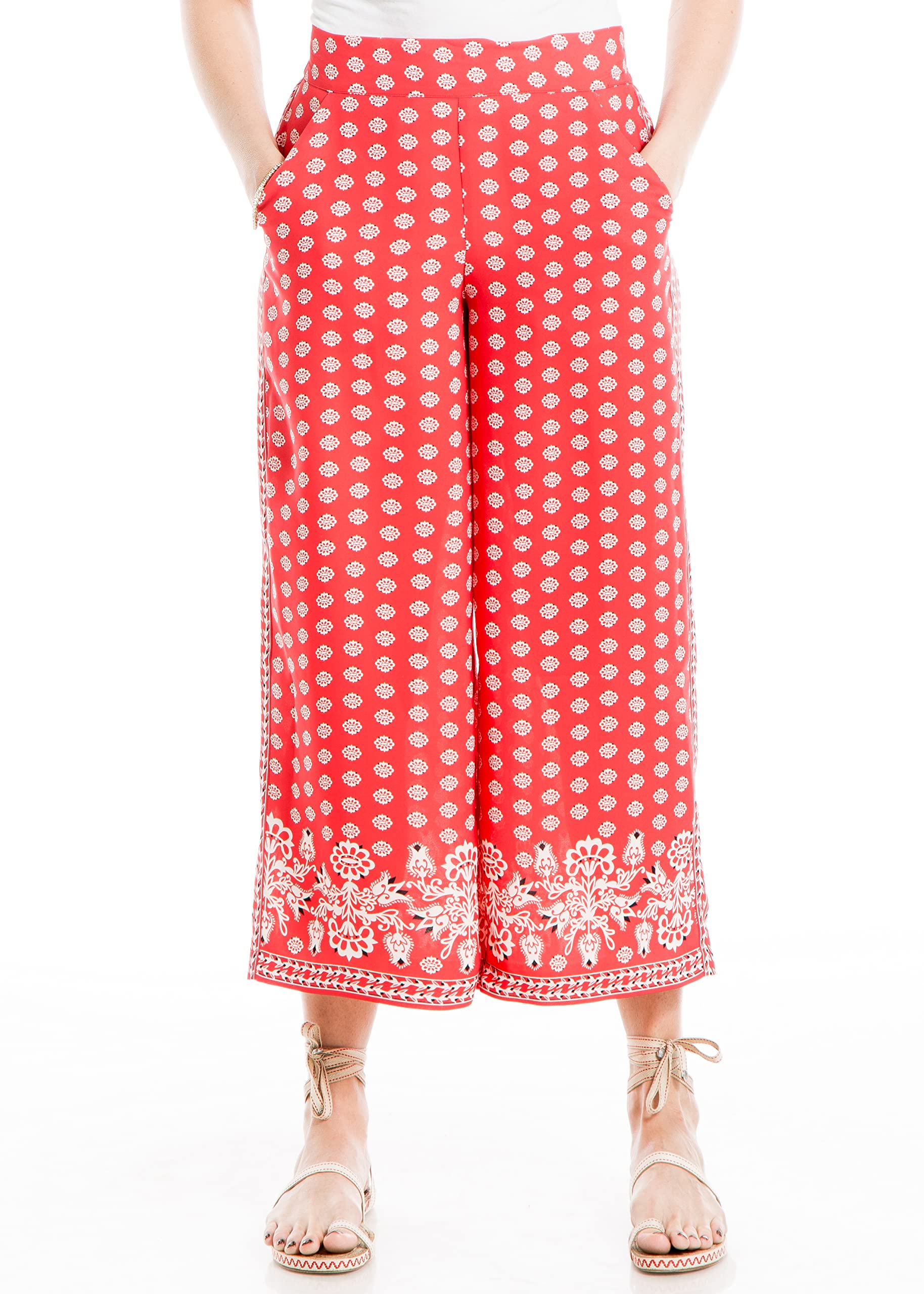 Max Studio Womens Crop Side Border Wide Leg Pant