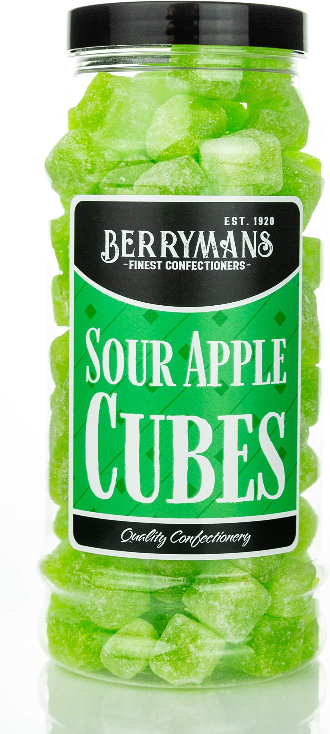 Original Sour Apple Cubes Retro Boiled Sweets Gift Jar By Berrymans Sweet Shop - Classic Sweets, Traditional Taste.