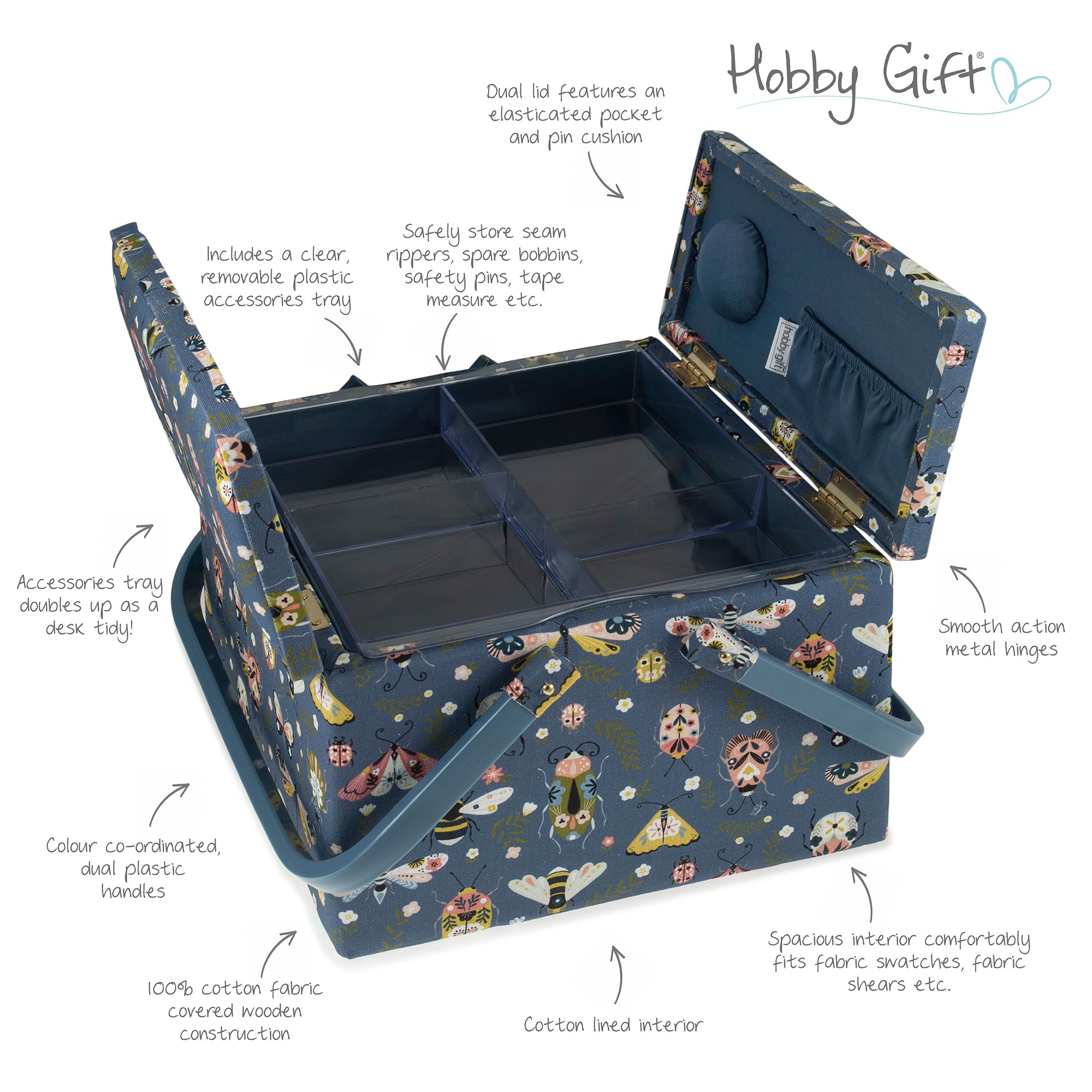 Hobby Gift Exclusif Grande boîte de rangement pour travaux manuels à double couvercle, 25 x 25 x 17 cm, Mini bêtes, insectes, petites créatures, MRLTLEƚ