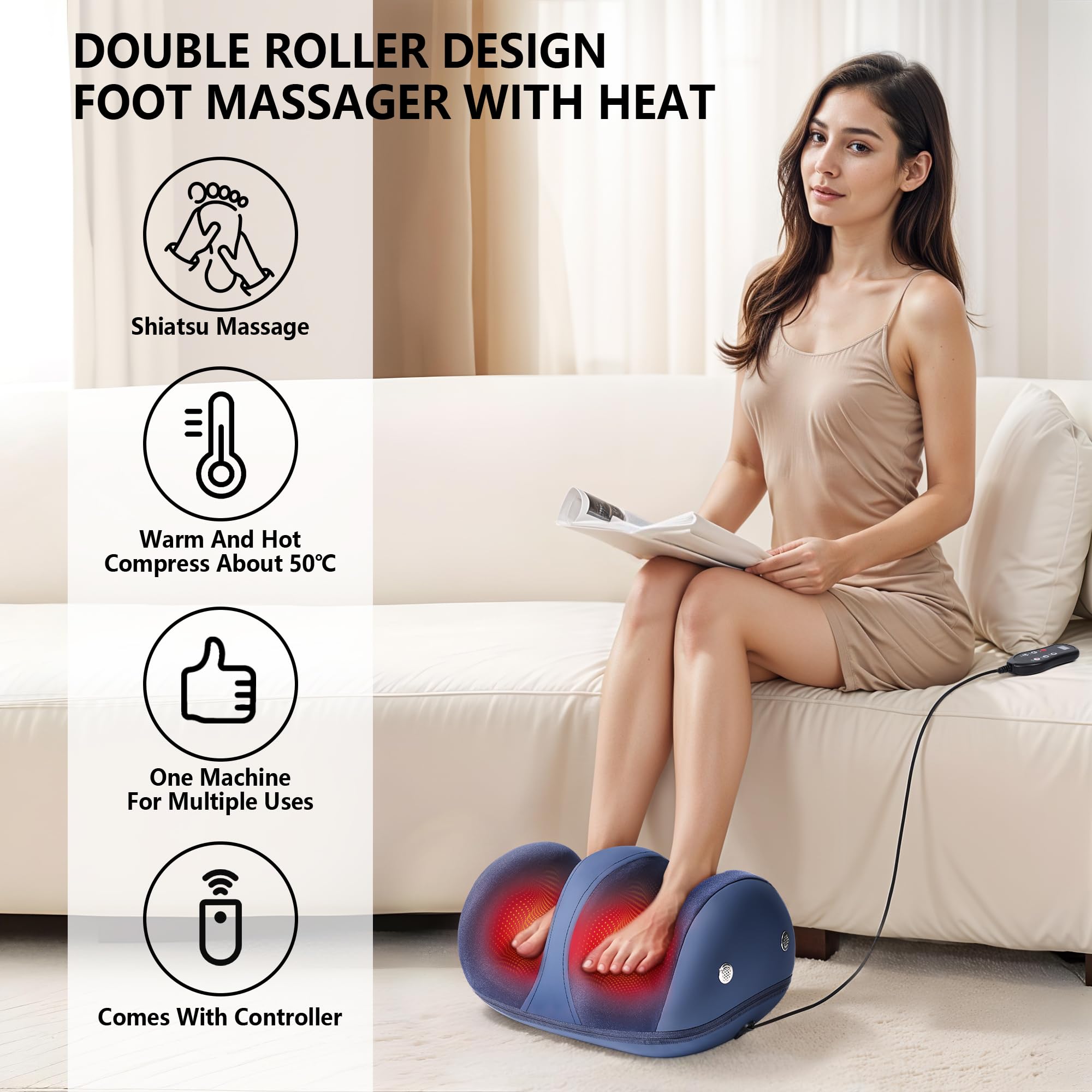 Massaggiatore elettrico per piedi riscaldato, massaggiatore per polpacci e gambe, per fascite plantare, regalo per uomini e donne, massaggiatori per piedi rotanti per dolore e circolazione, con