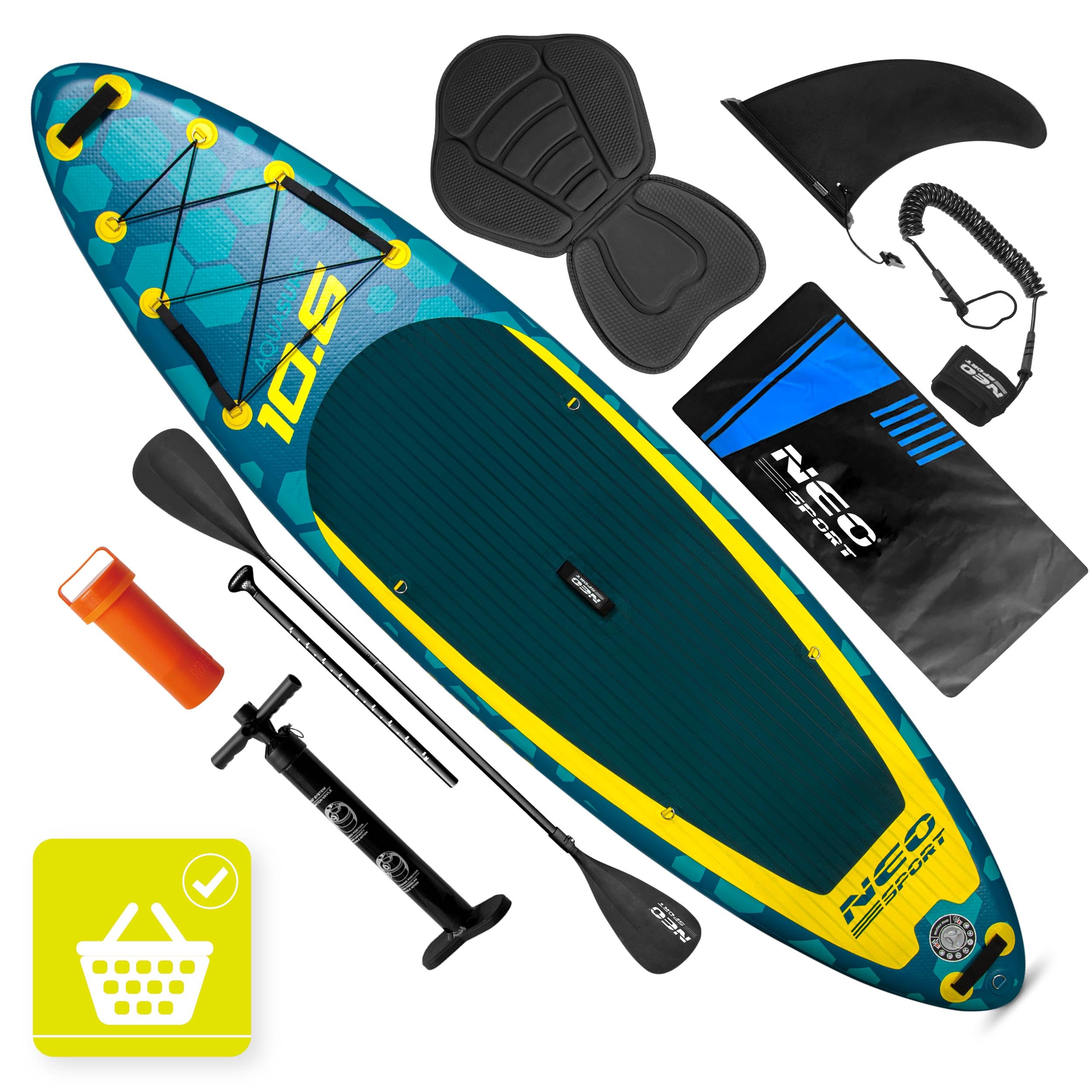 Neo-Sport Stand Up Paddle Board - SUP Aufblasbar Set - 320 cm - Mit Zubehör Handpumpe Paddel Leash Rucksack - Aquasurf 10.6 - Braun