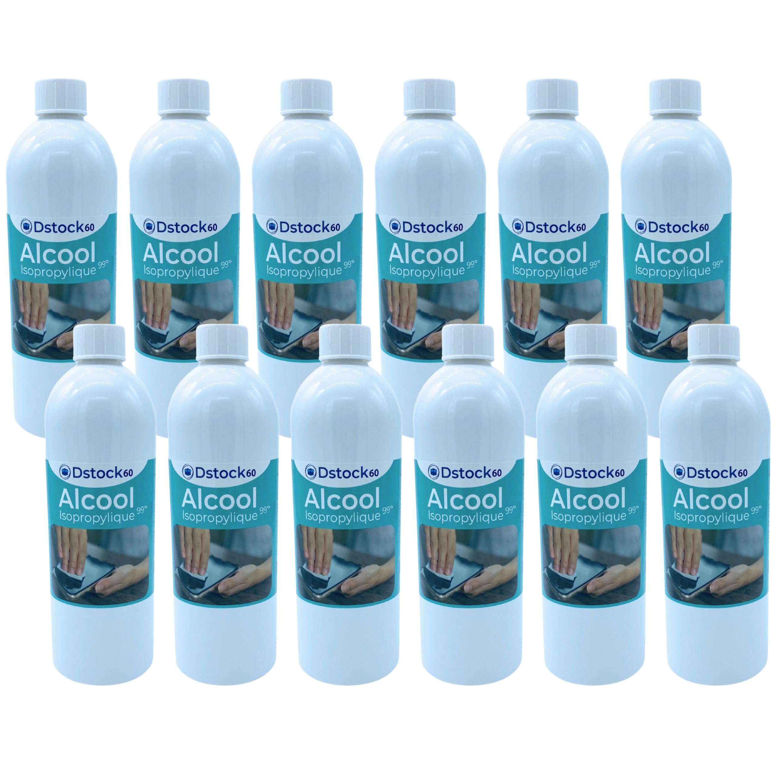 DSTOCK60 – Lot de 12 bouteilles de 1 litre d’Alcool Isopropylique 99° extra pur - Isopropanol liquide IPA parfait comme solvant, nettoyant et dégraissant