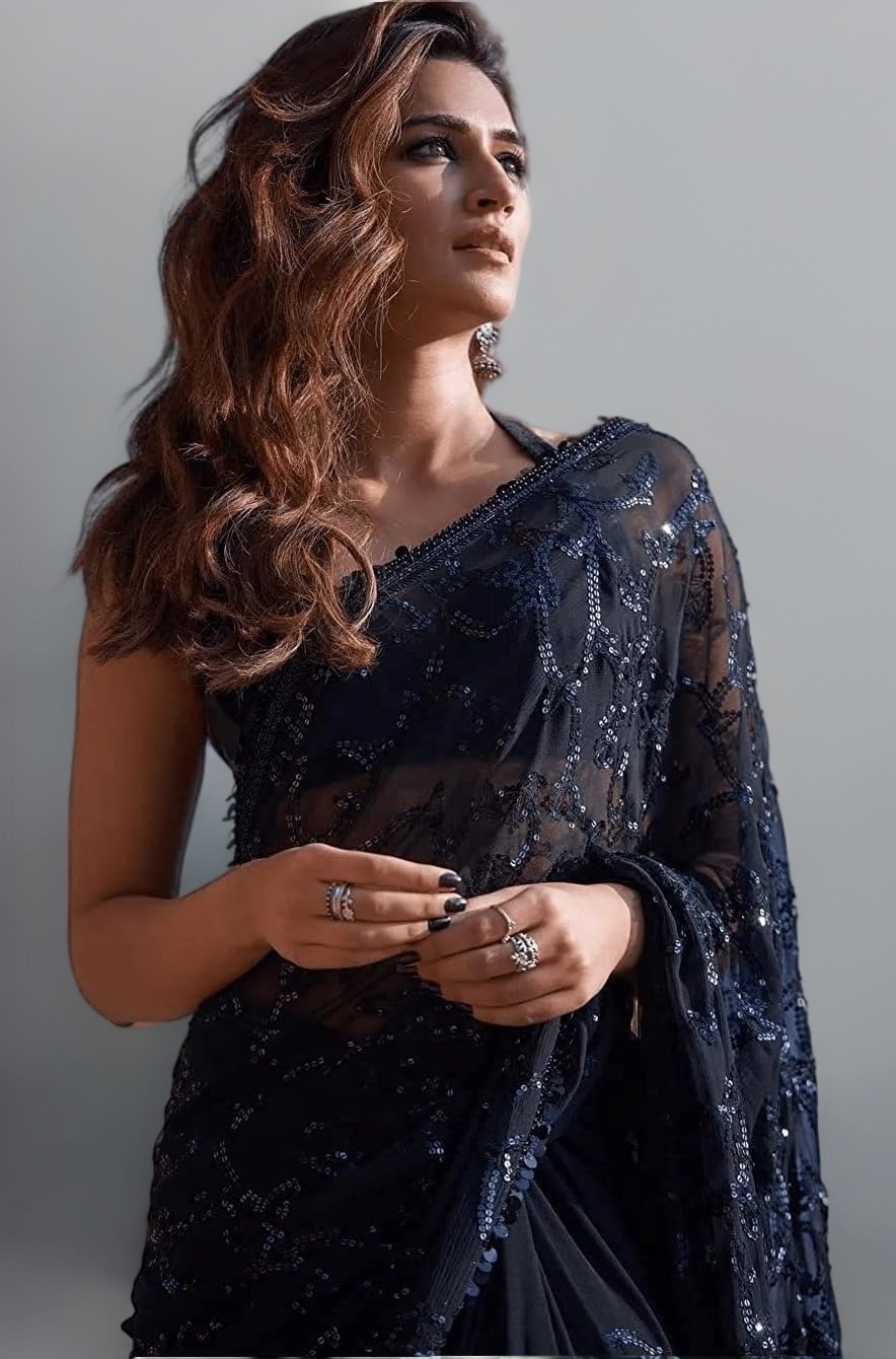 Sidhidata Women's Sequence Work Georgette Saree With Blouse Piece (Kriti Sanon Sequence)