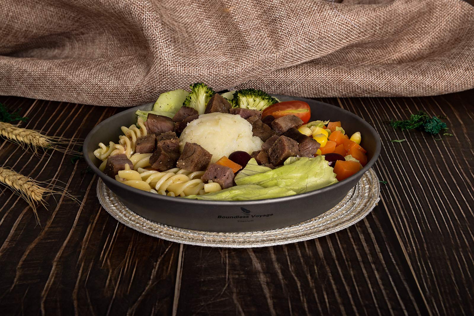 Titanium Plates Camping Boundless Voyage Titanium Dish Plate With Mesh Bag Outdoor Titanium Dishware And Utensils Mess Kit Titanium Single-Walled Bowl For Camping Backpack Hiking1 Backpacking Utensils