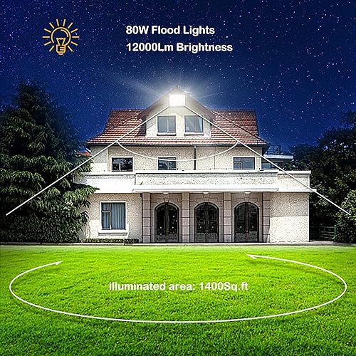 Miniatura 4 de Gopretty Paquete de 2 luces de inundación LED de 80 W, IP66 impermeables para exteriores, luz blanca de 6000 K, focos de seguridad para patio,