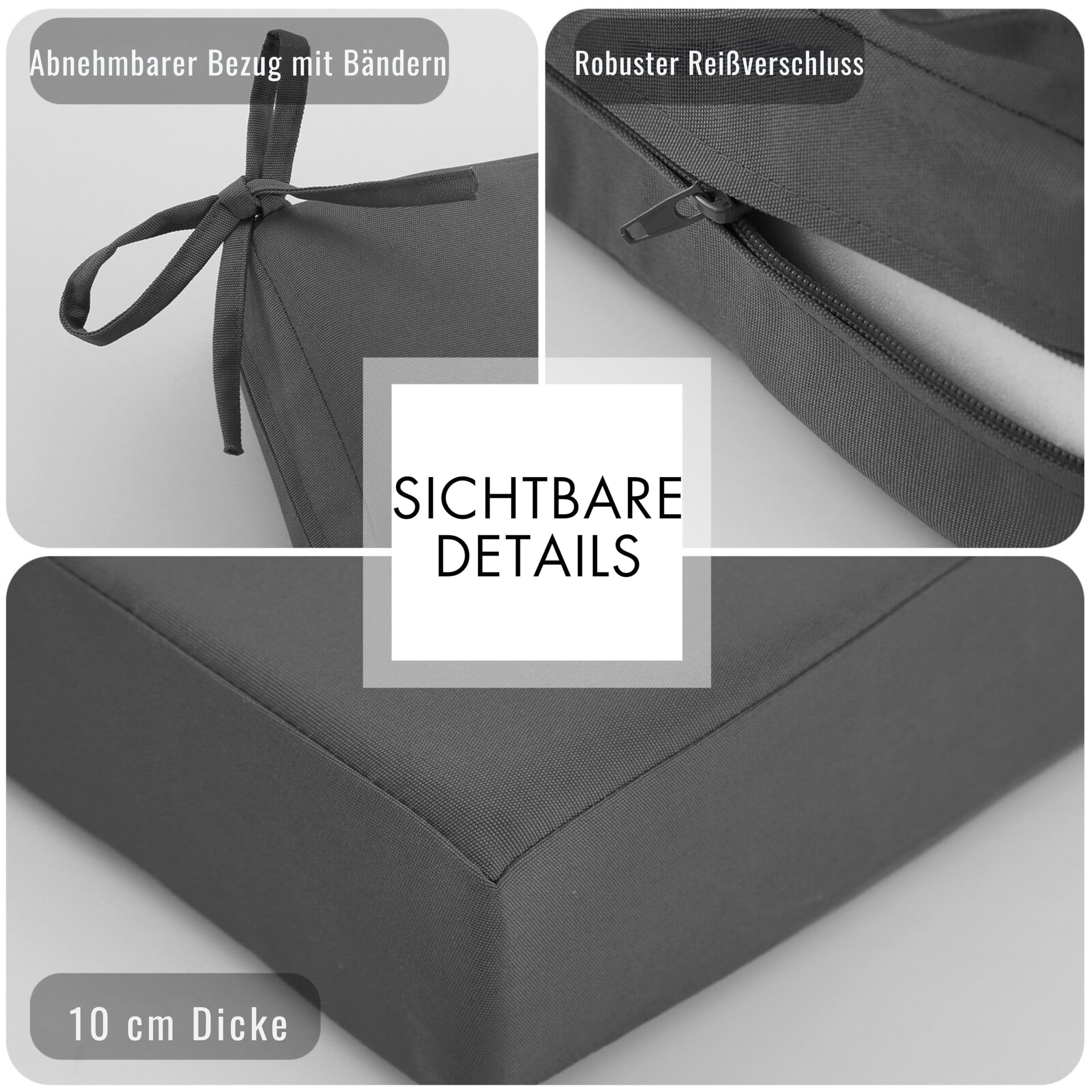 Palettenkissen Outdoor 2er Set für Terrassenmöbel, Auflagen, Kissen & Polster, Wasserdicht und Farbecht, Ersatz für Palettensofa, Sitzkissen für Europaletten, Hof, Garten, Terrasse, Grau