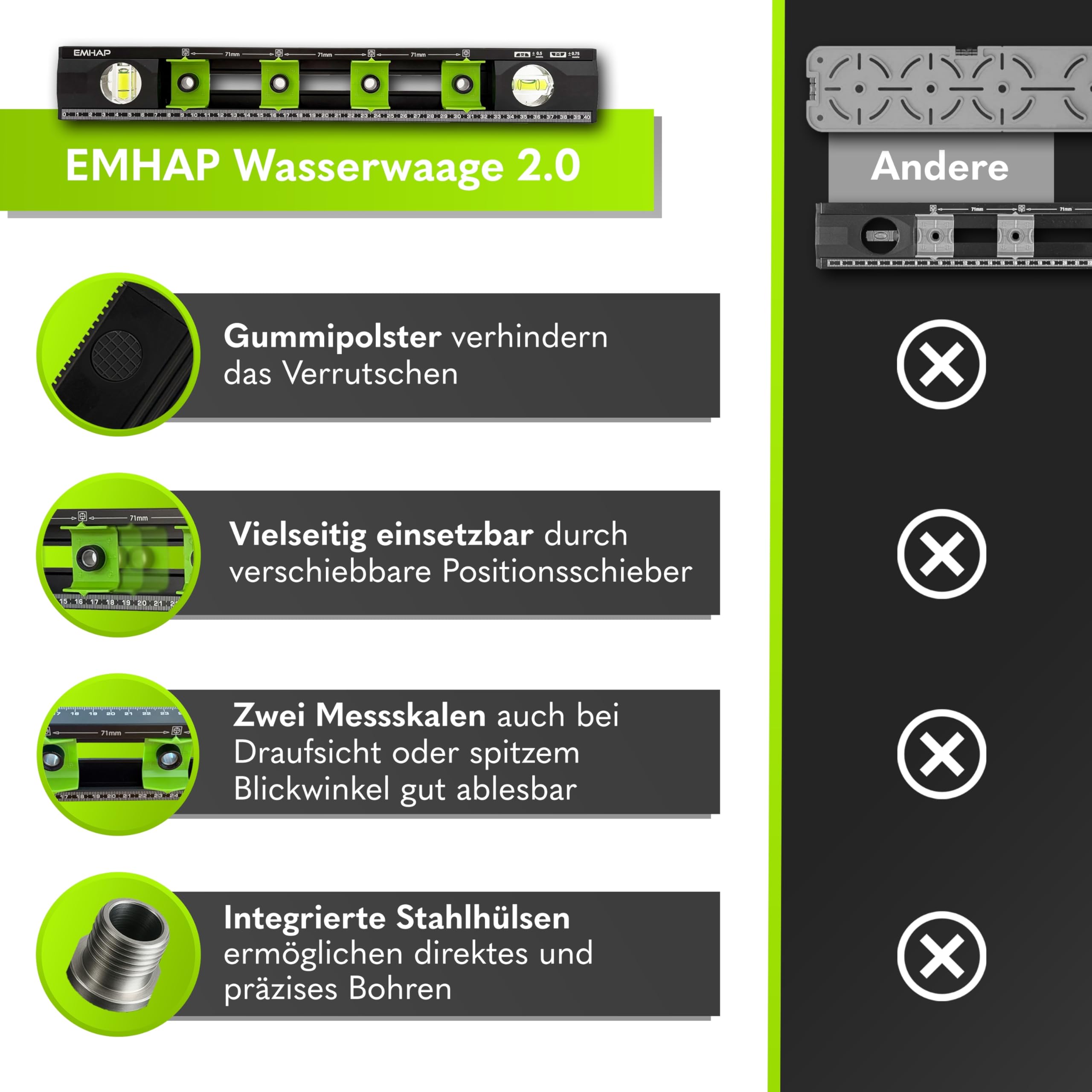 Nivel de burbuja con plantilla de perforación para enchufes, diámetro de 6 mm, nivel de burbuja de electricista 2.0 como guía de perforación precisa y plantilla de enchufes, ideal para brocas