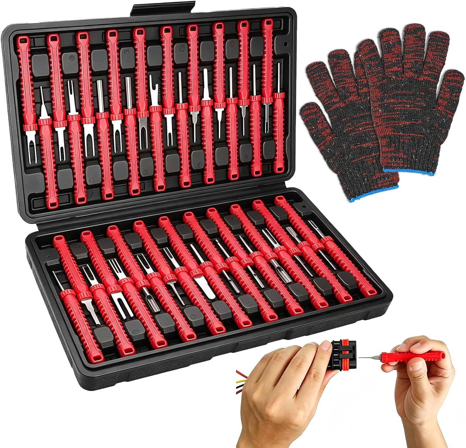 Depinning Tool Kit Automotive, 41PCS Terminal Removal Tool Set with Gloves, Electrical Connector Pin Extractor for Car Wiring Harness, Wire Terminal Removal Tool Kit